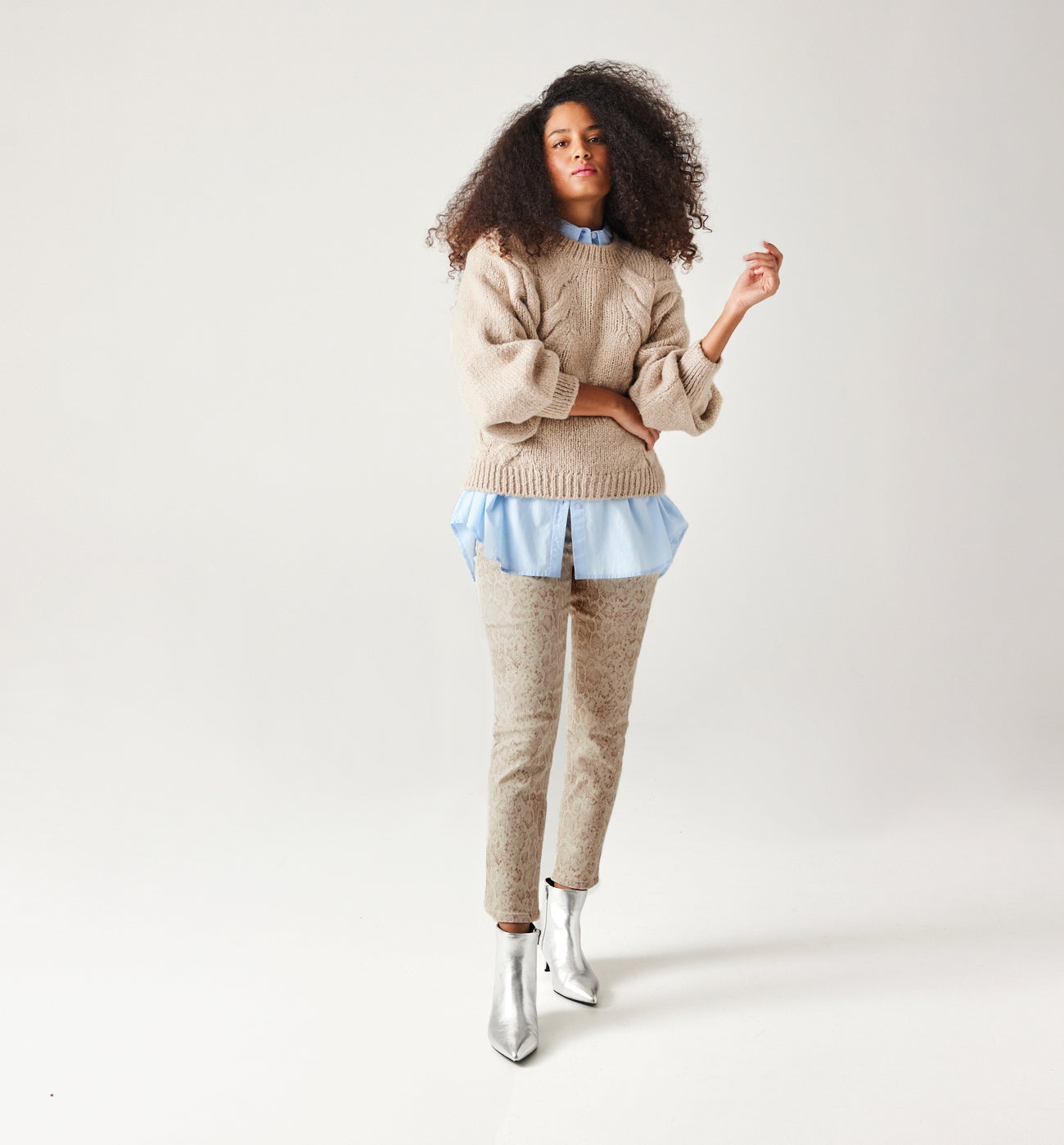 Snakeskin pattern trousers - Ecru print