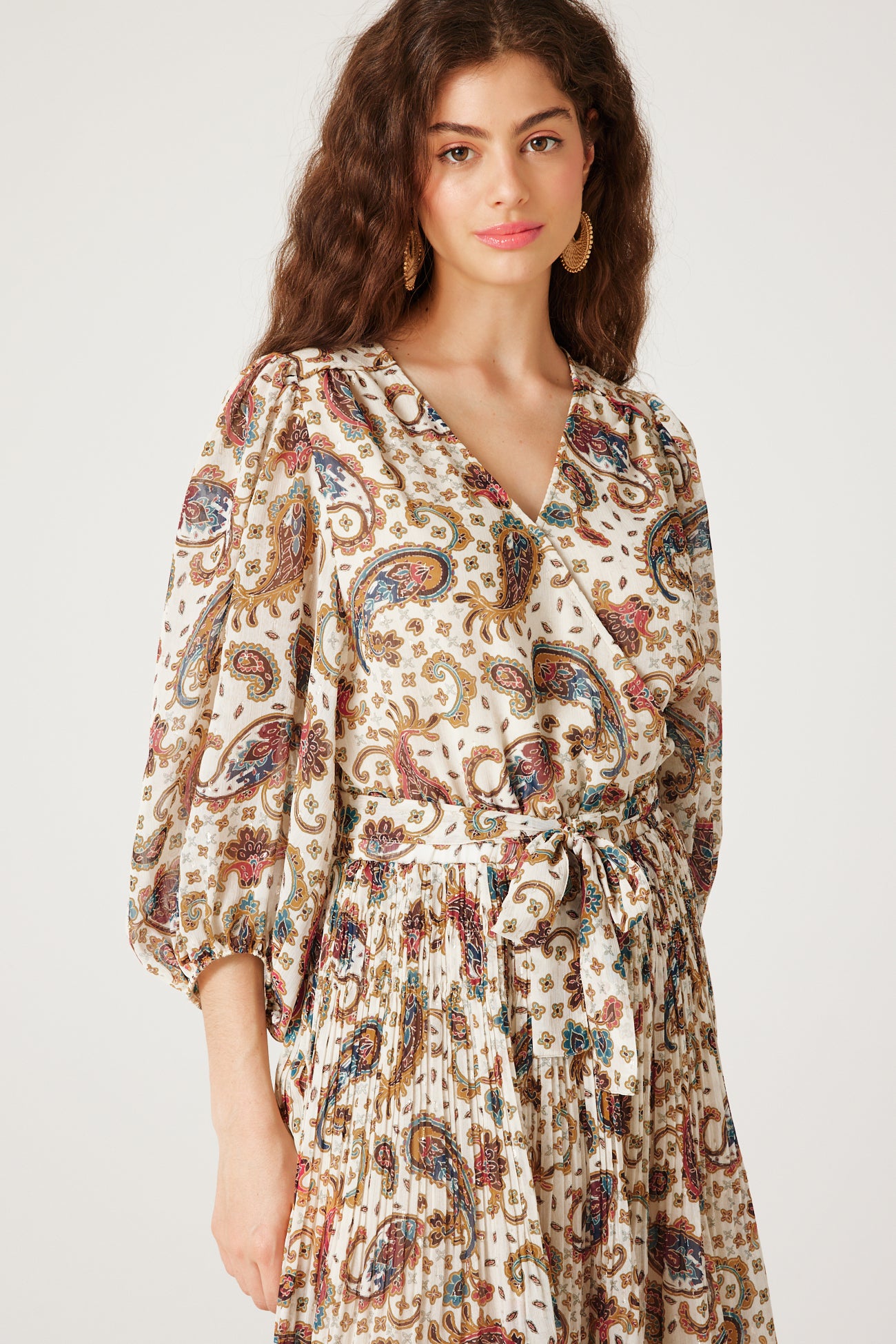 Patterned midi dress - Ecru print