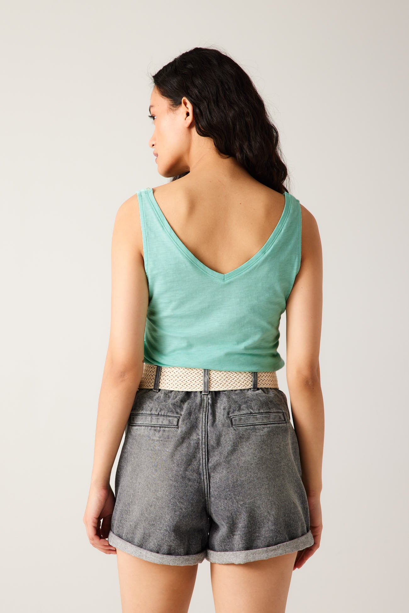 V-neckline strappy top - White