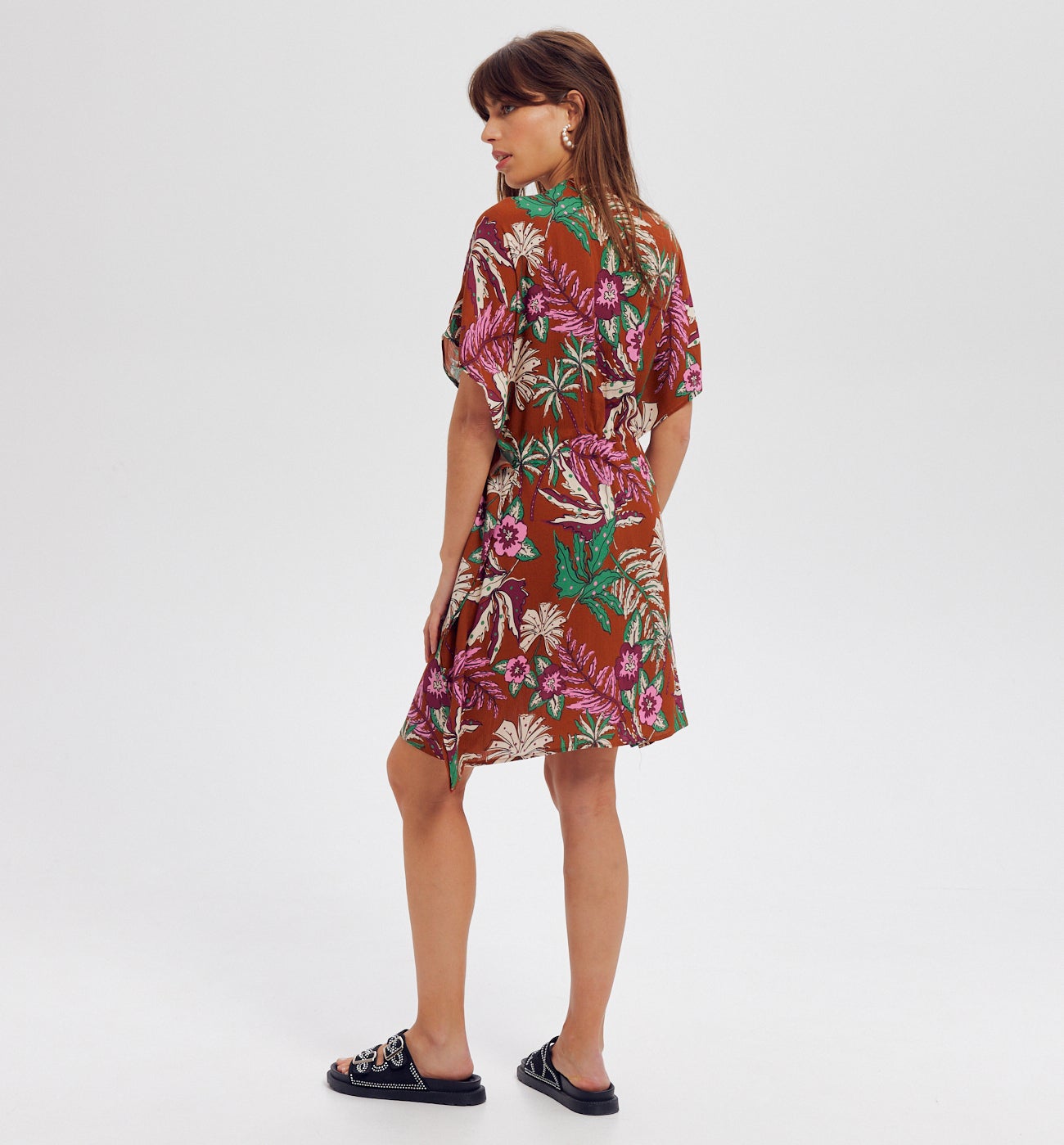 Short patterned kaftan - Chestnut brown print