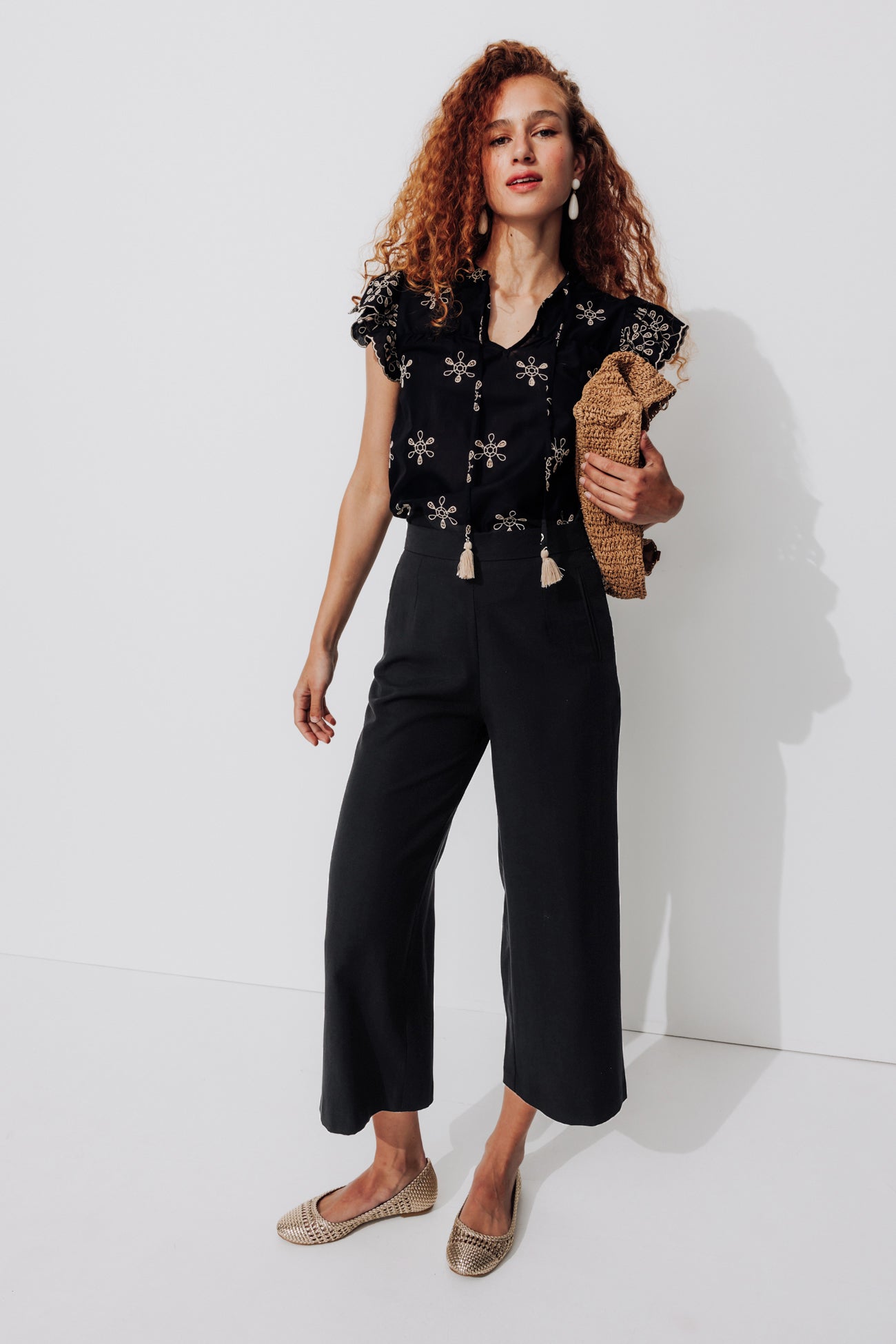 Wideleg calf-length trousers - Red