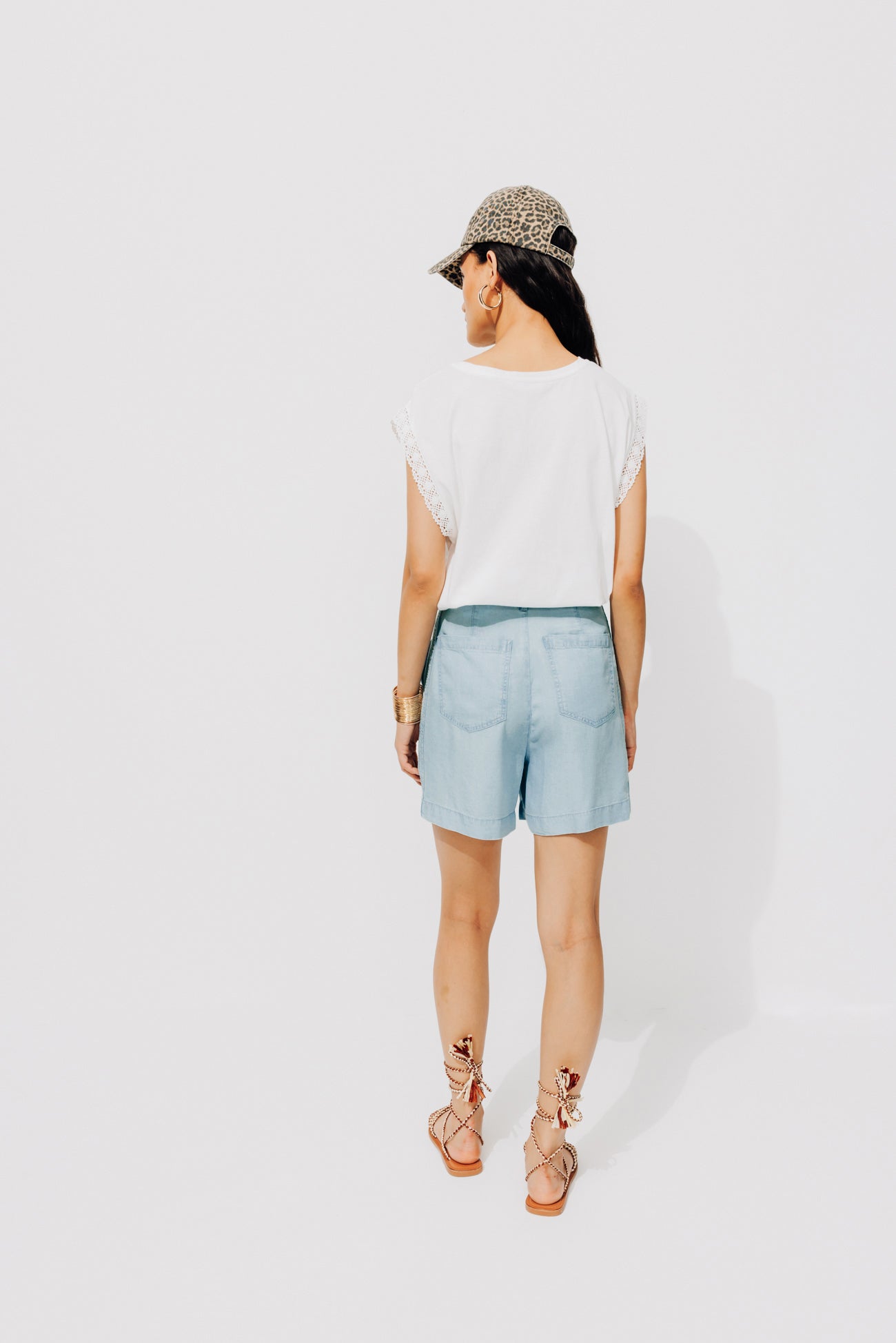 Lyocell blue denim shorts - Light denim