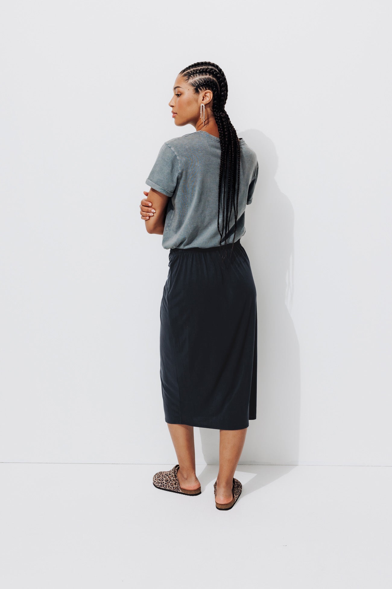 Jersey midi length skirt - Caramel