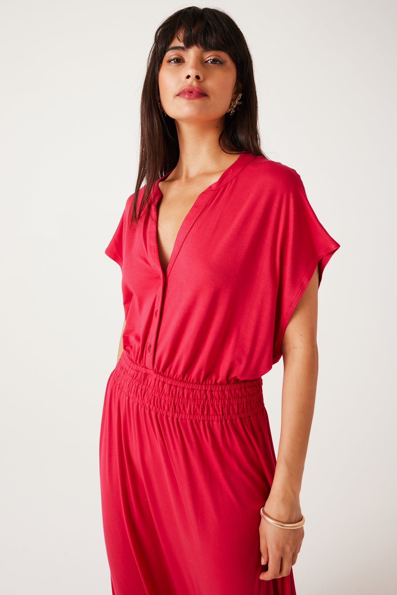 Mid-length jersey dress - Cognac
