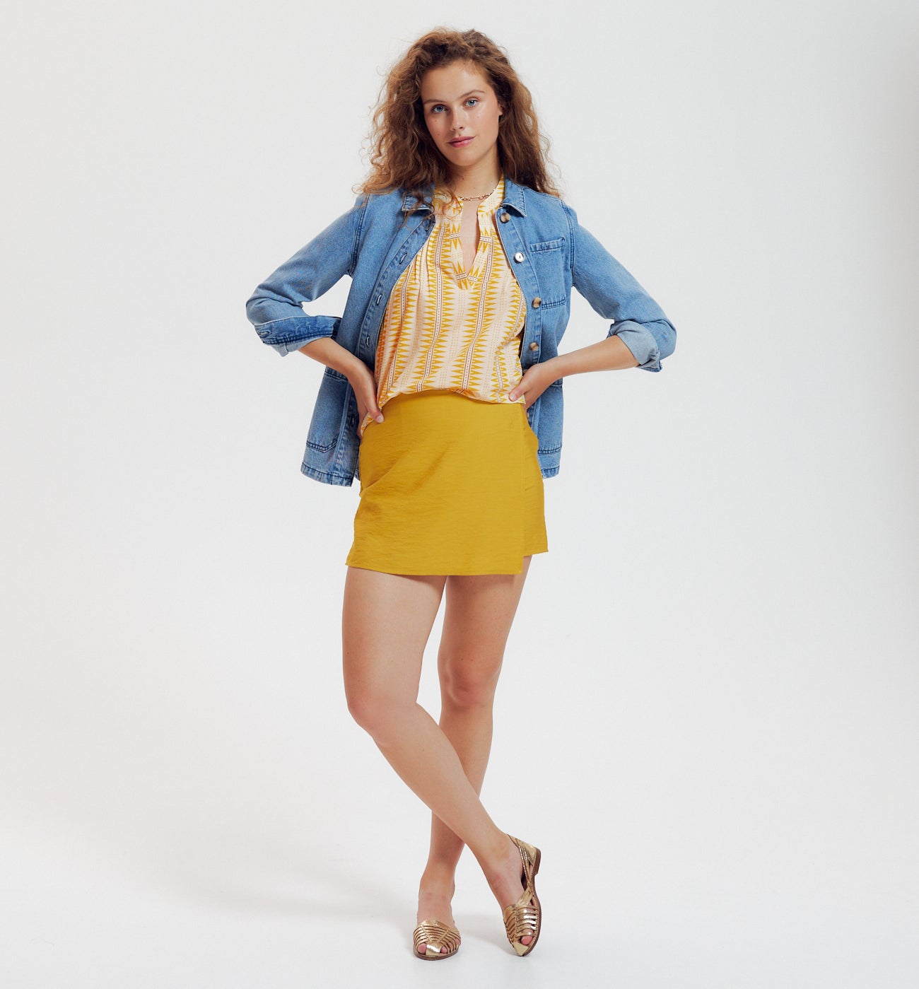 Patterned cotton blouse - Multicolour stripes