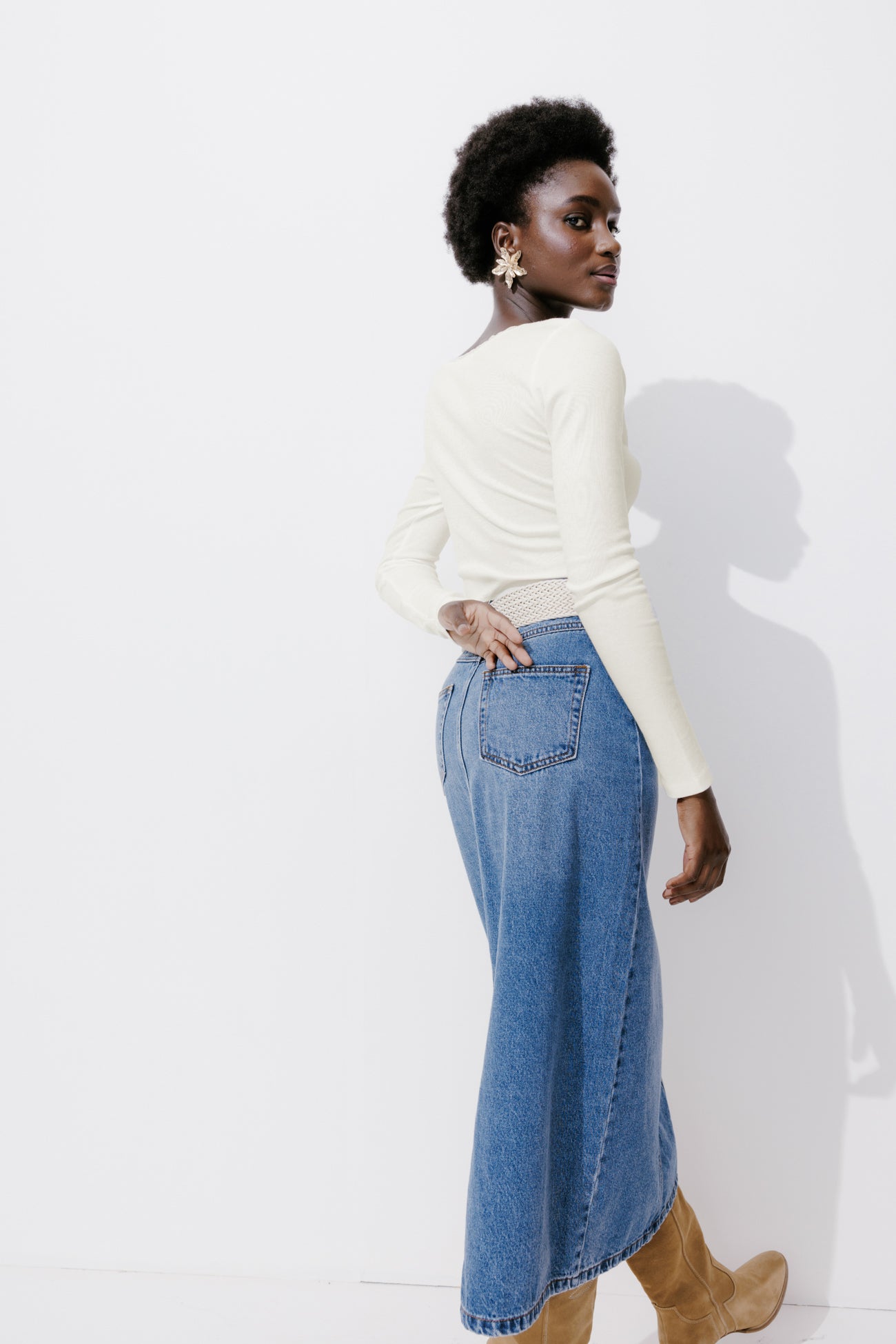 Lace detail ribbed top - Ecru