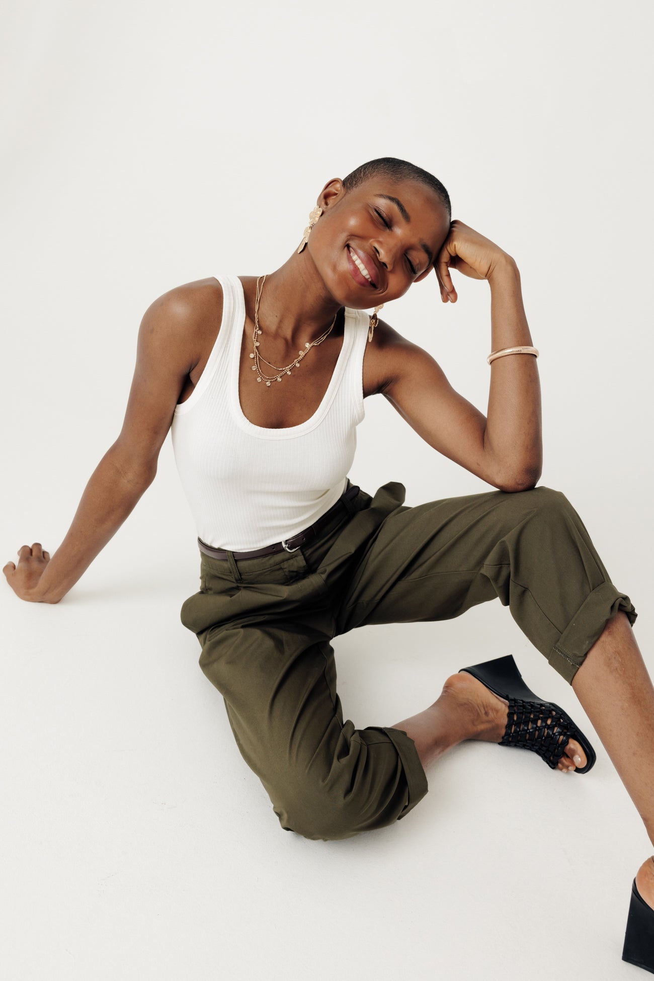 Ribbed sleeveless top - Ecru