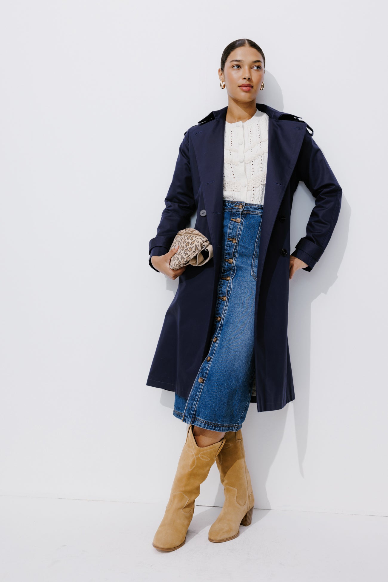 Plain belted trenchcoat - Navy blue