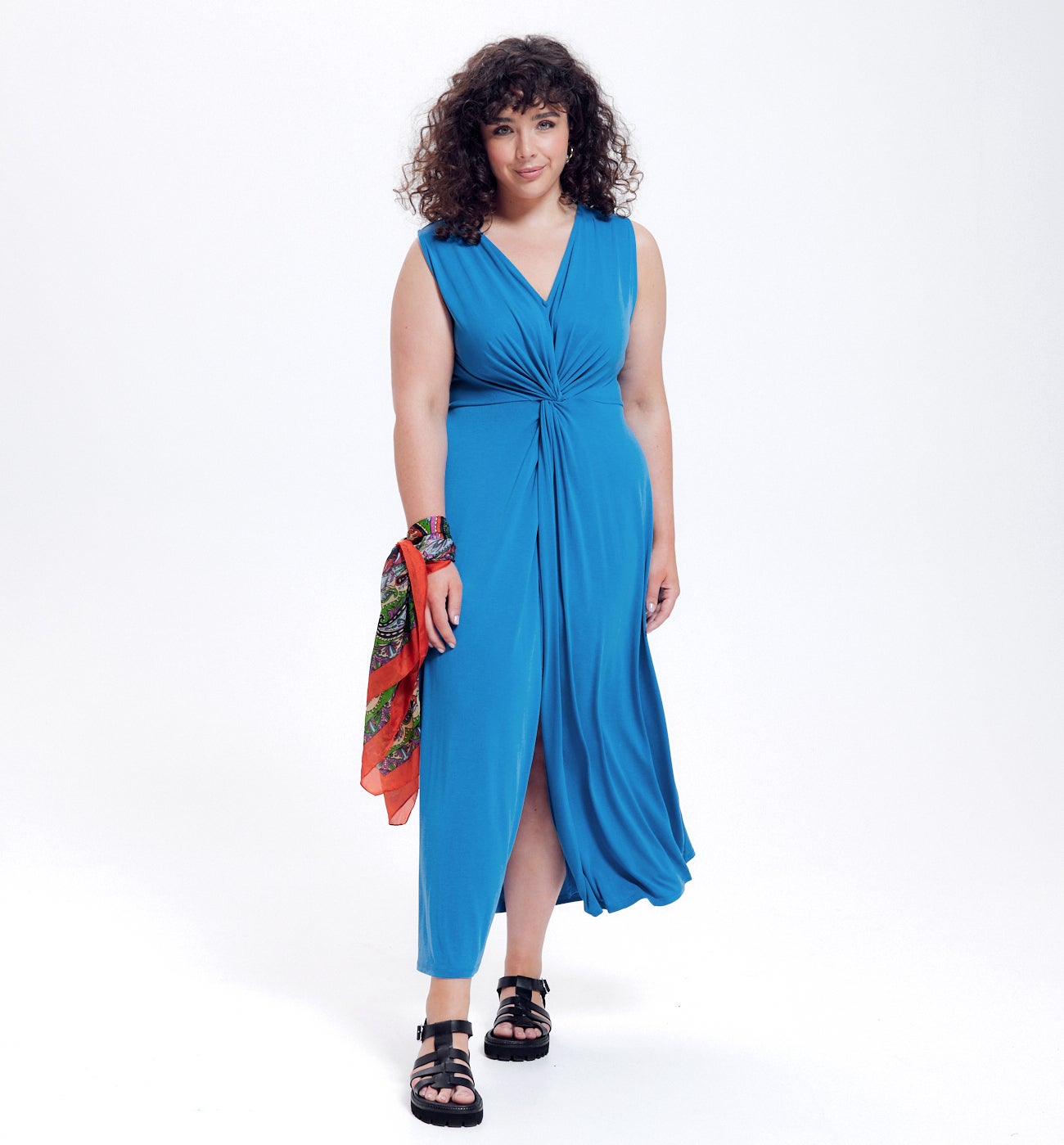 Long plain jersey dress - Cobalt