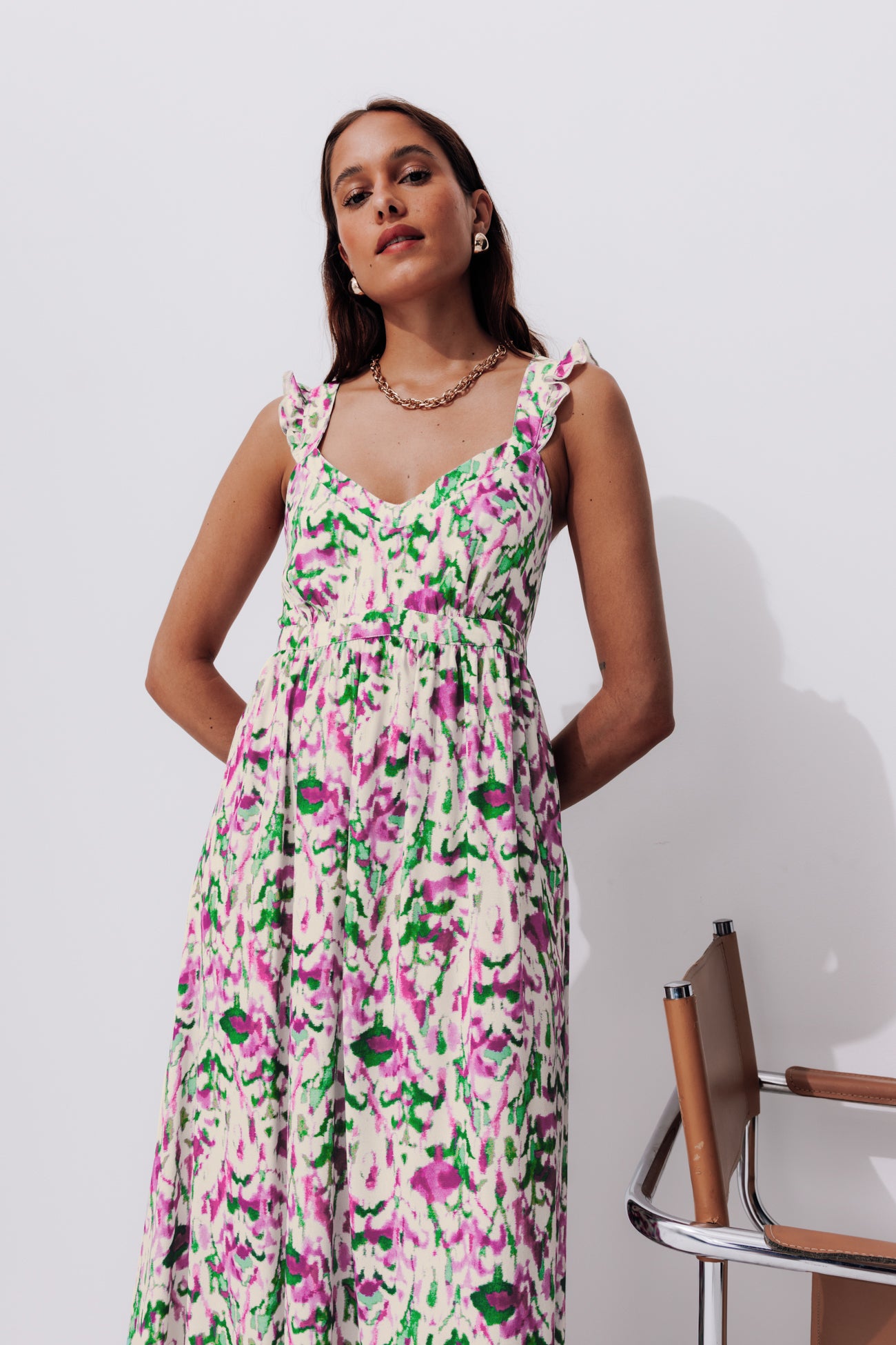 Long strappy dress - Multicolour print