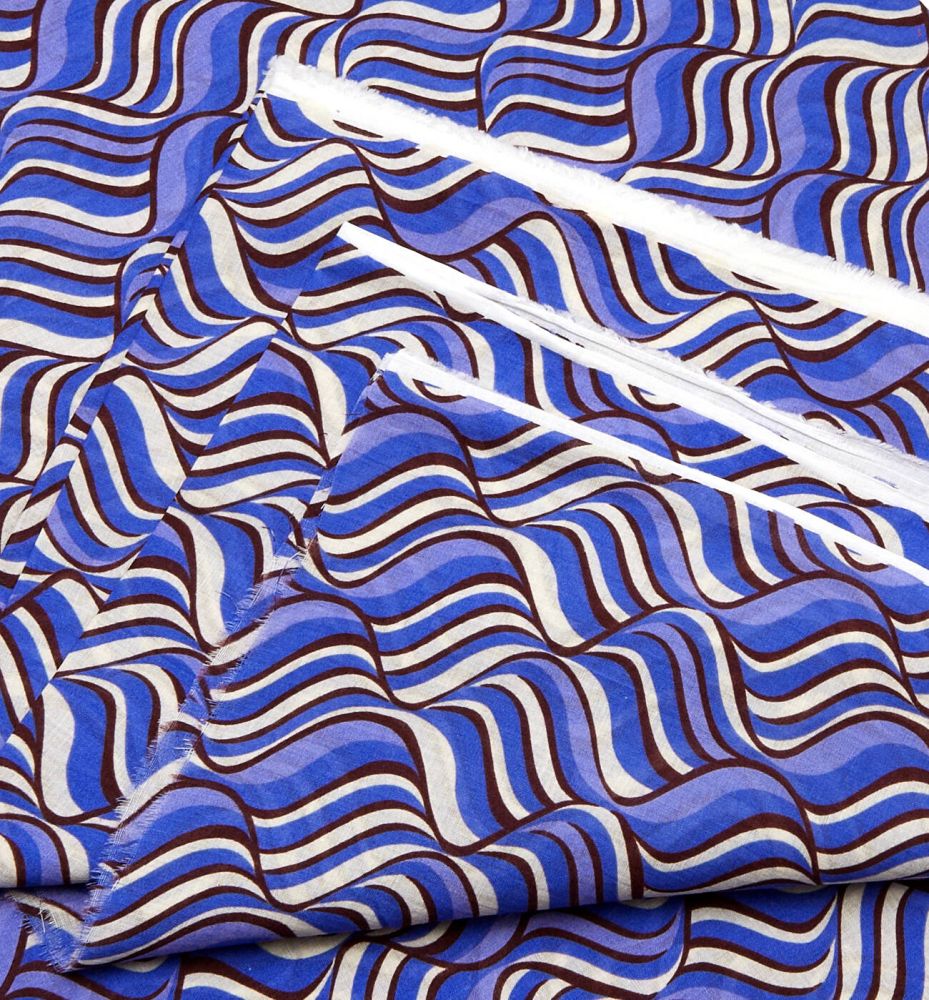 2m cotton voile fabric cut - Blue print