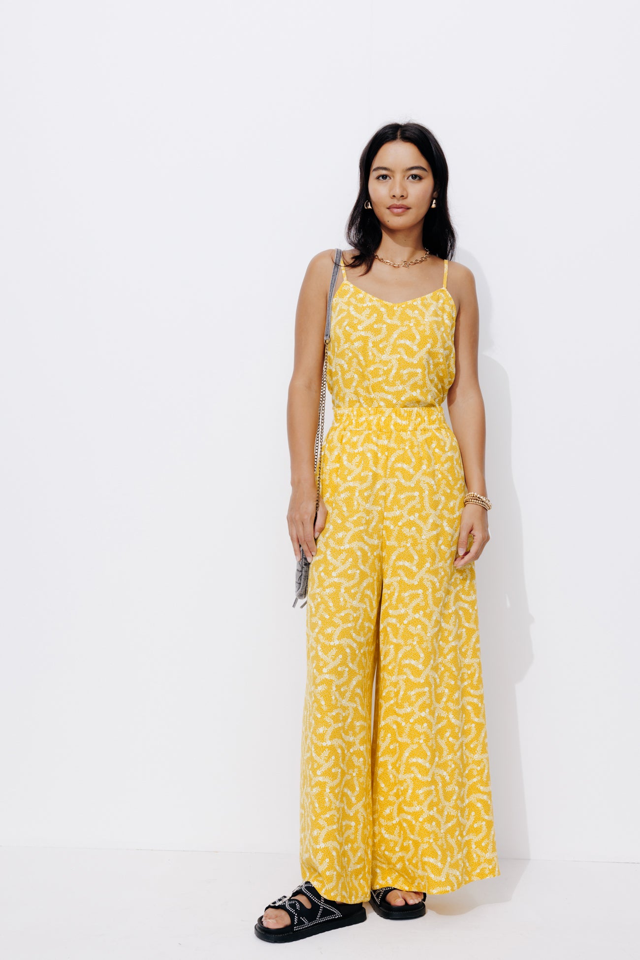 Wideleg patterned trousers - Ochre print