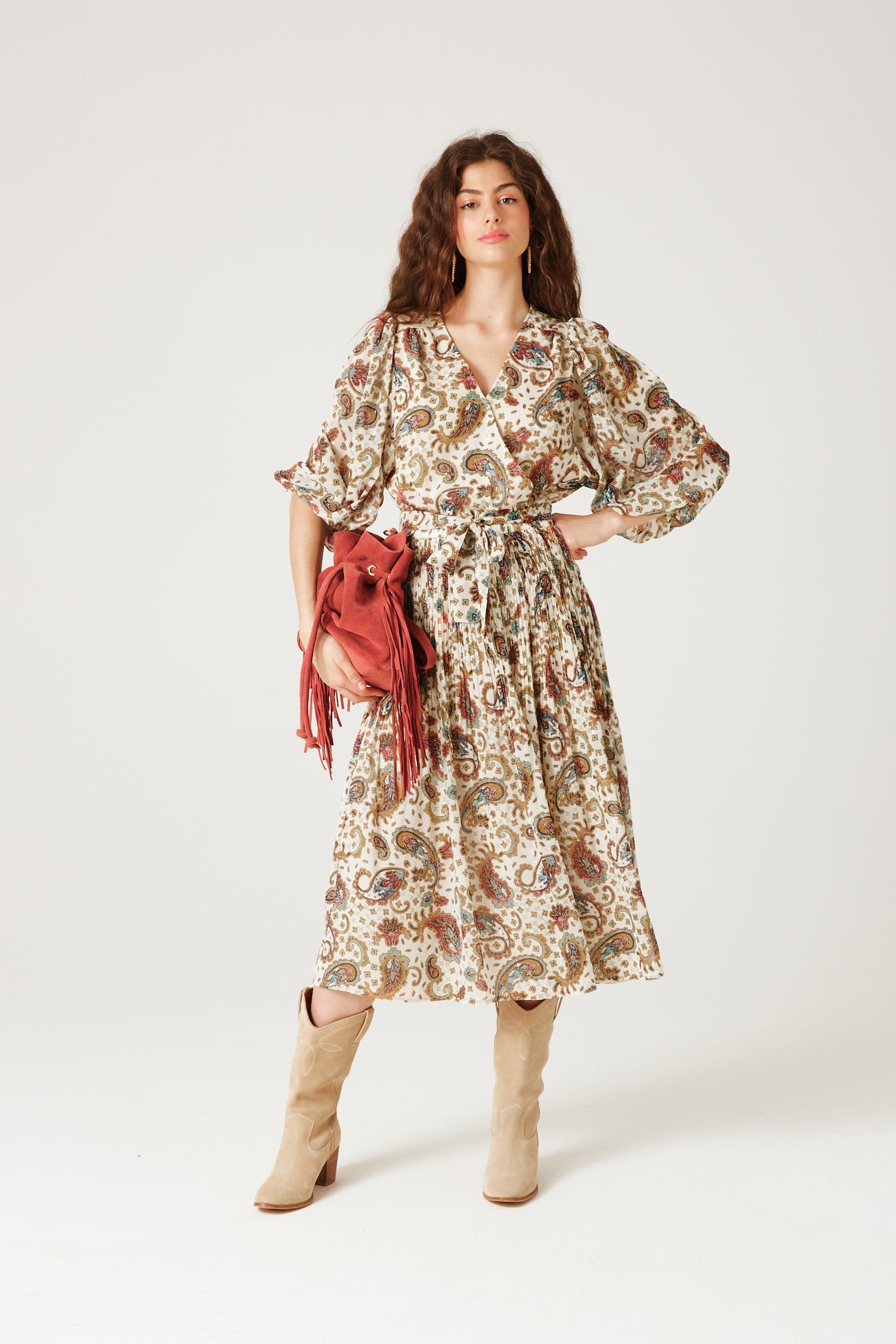 Patterned midi dress - Ecru print