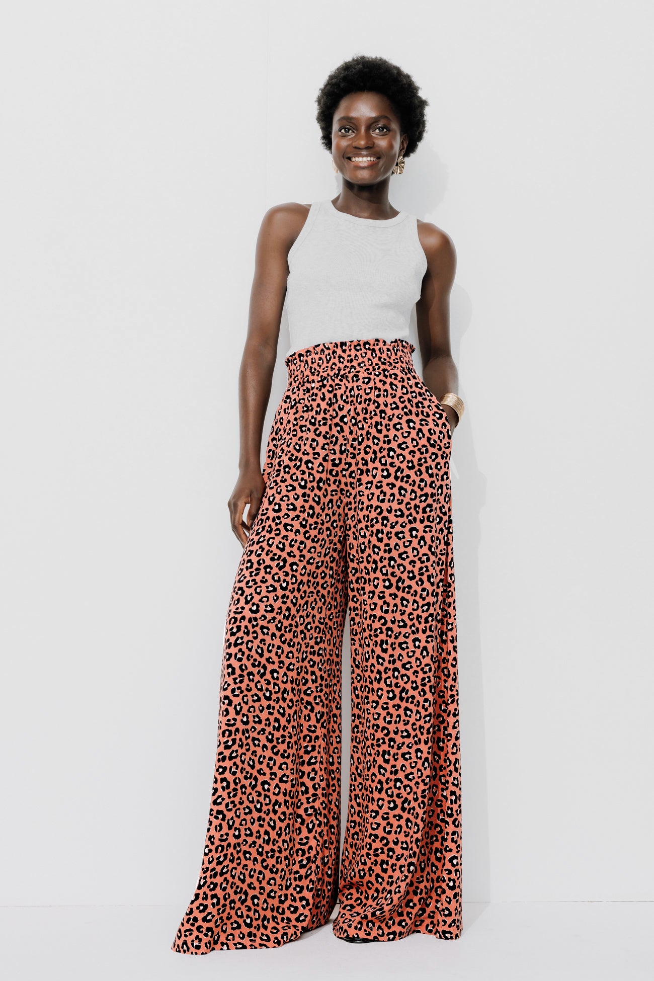 Wideleg patterned trousers - Pink print
