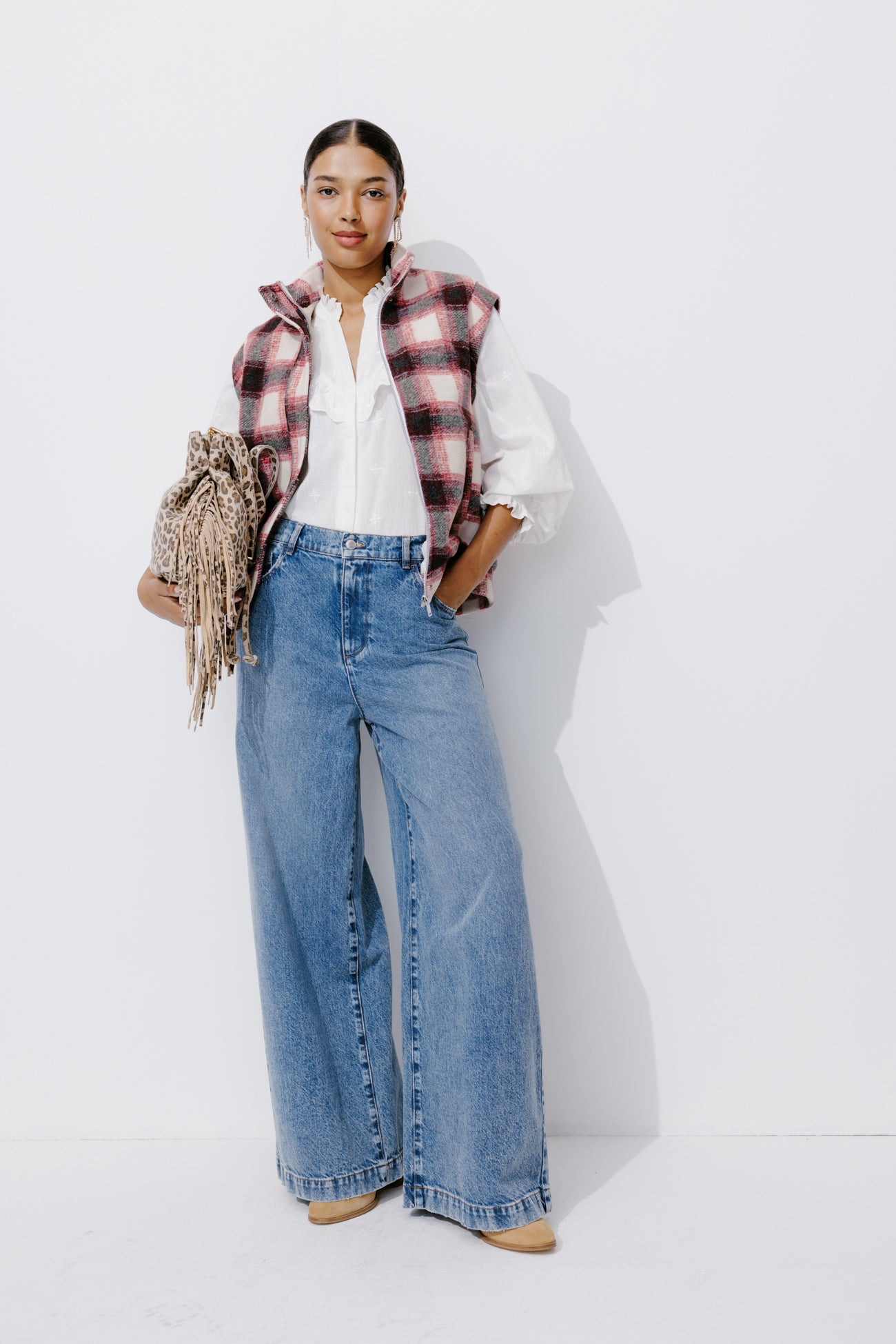 Sleeveless checked jacket - Black print