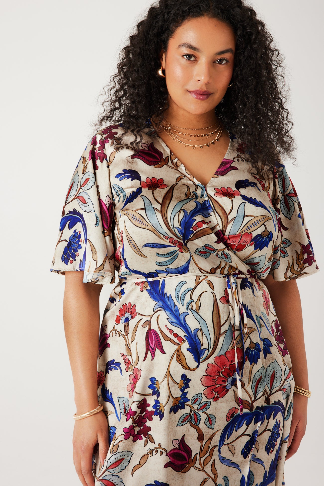 Satin crossover dress - Ecru print