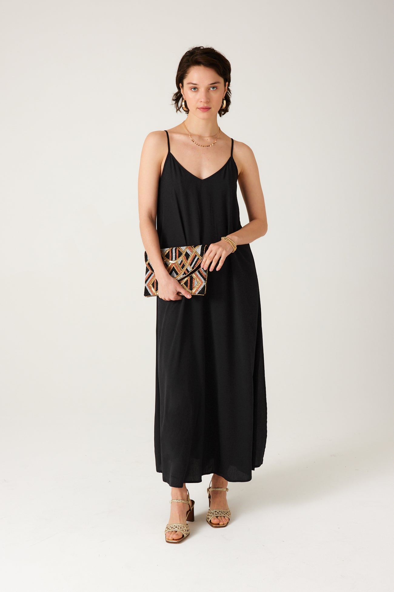 Long strappy dress - Pink print