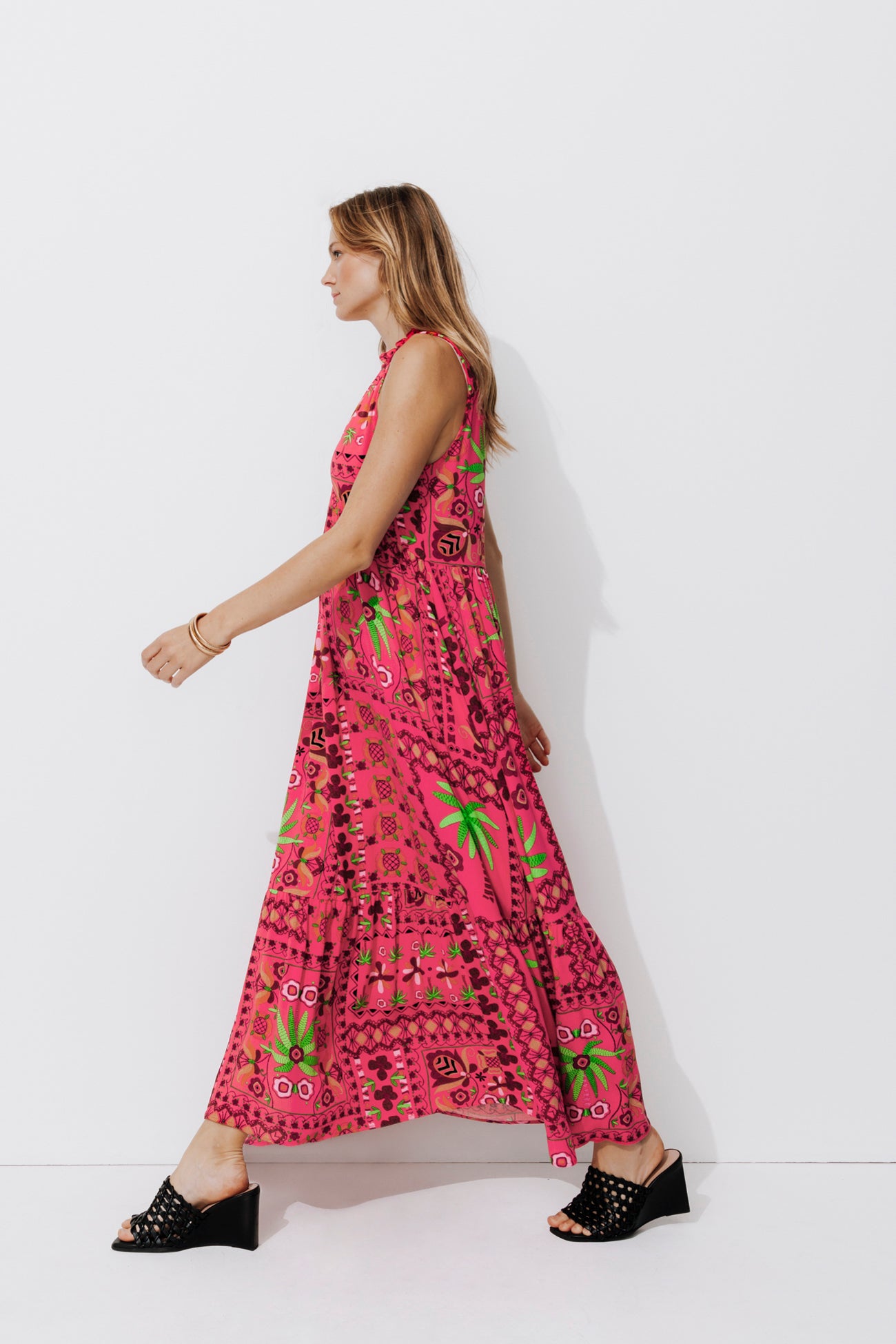 Long patterned dress - Pink print