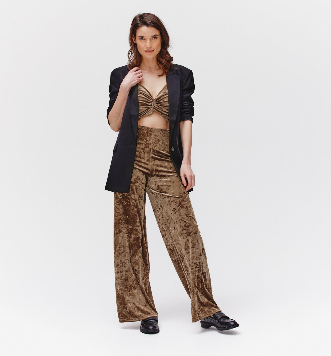 Crop top in velour - Cognac