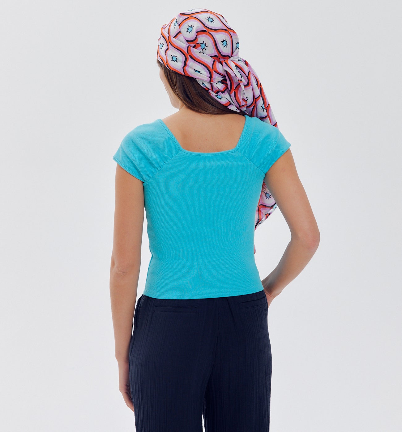 Ribbed jersey top - Turquoise