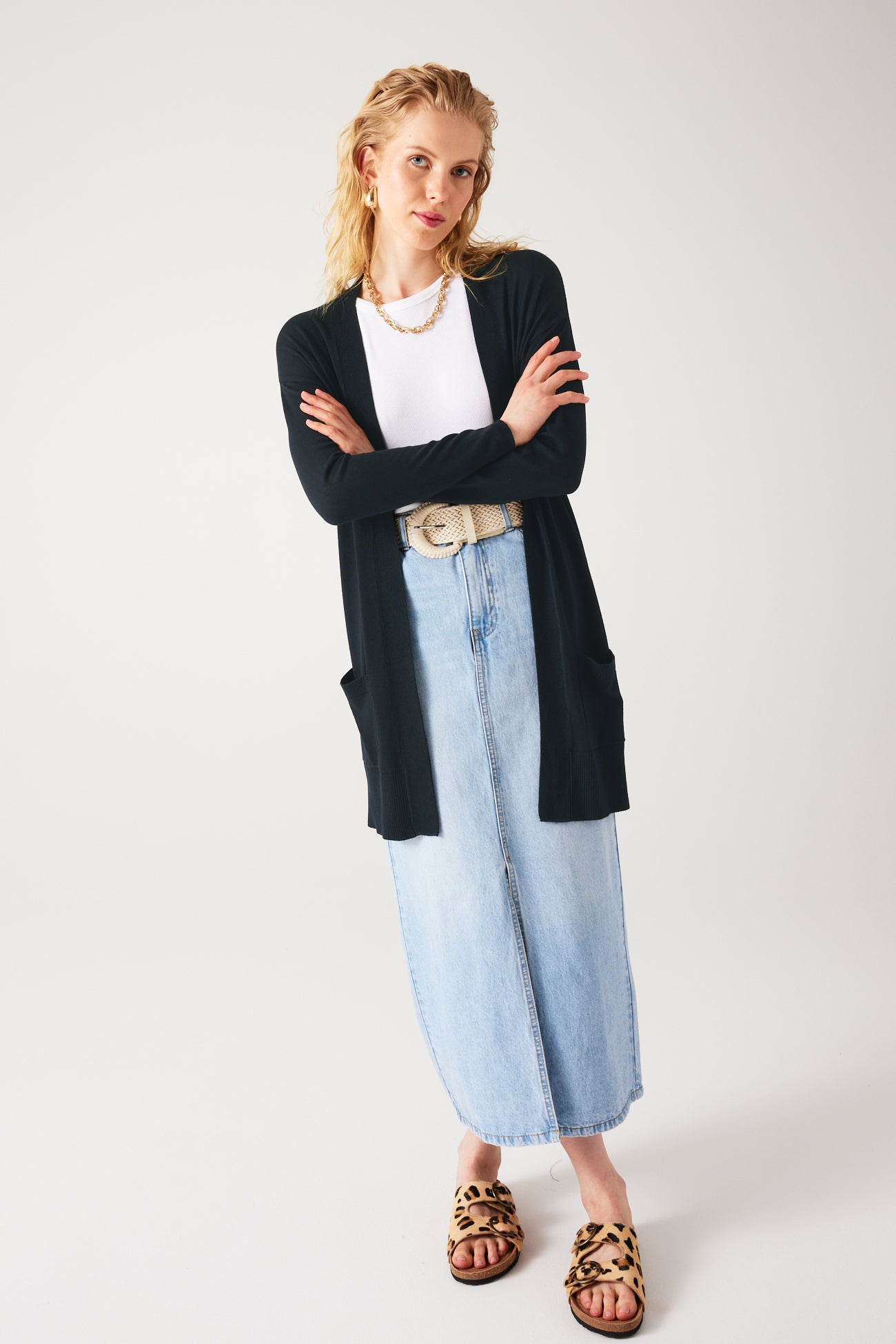 Long lightweight knit cardigan - Navy blue
