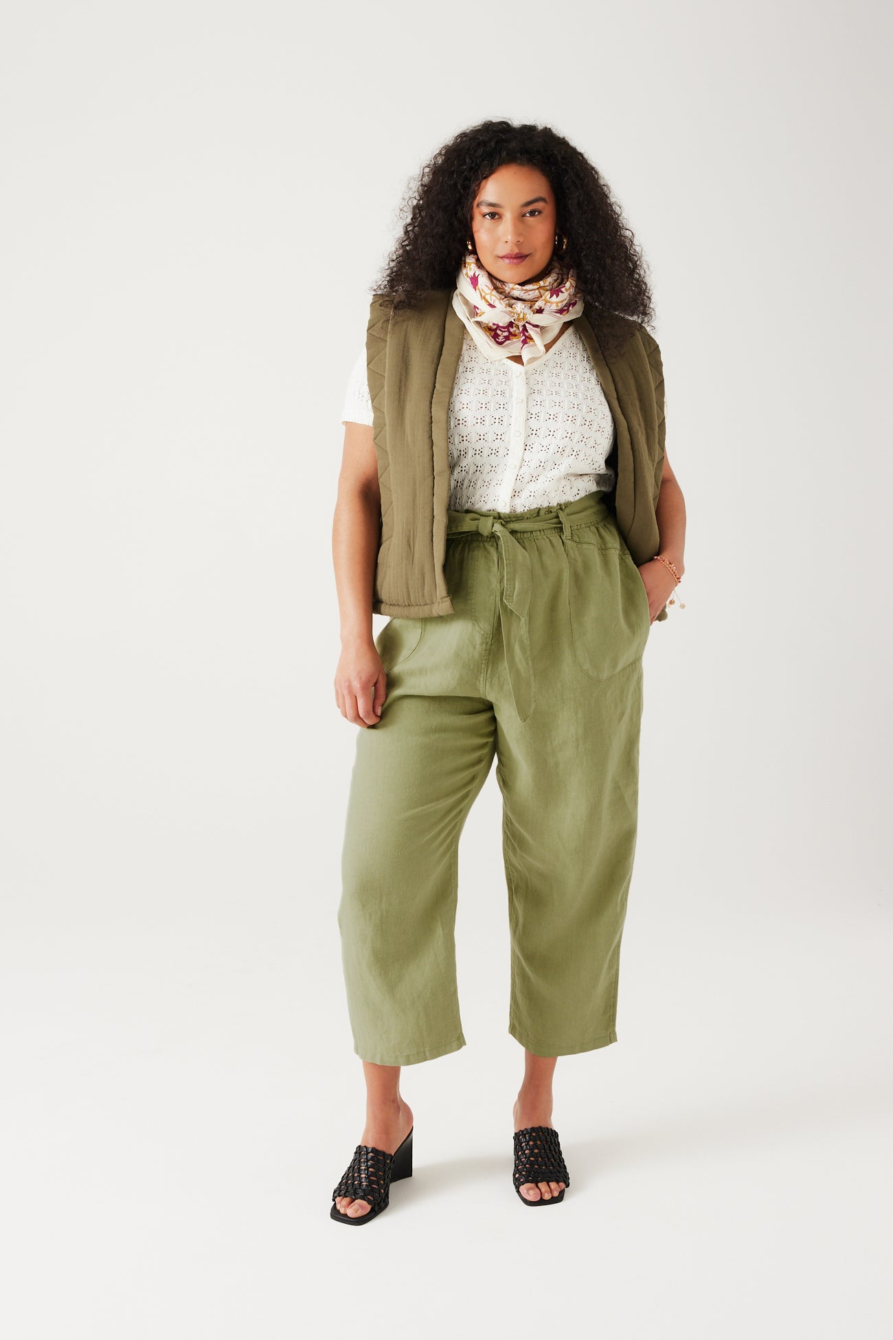 High-waist linen trousers - Green