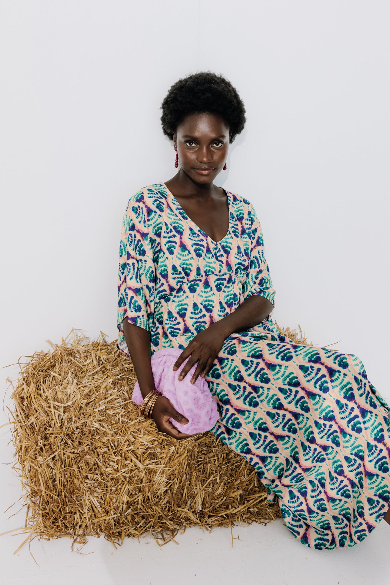 Long patterned dress - Ecru print