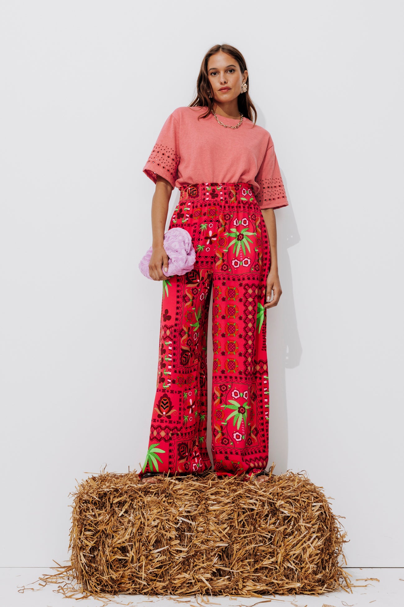 Broderie anglaise t-shirt - Old pink