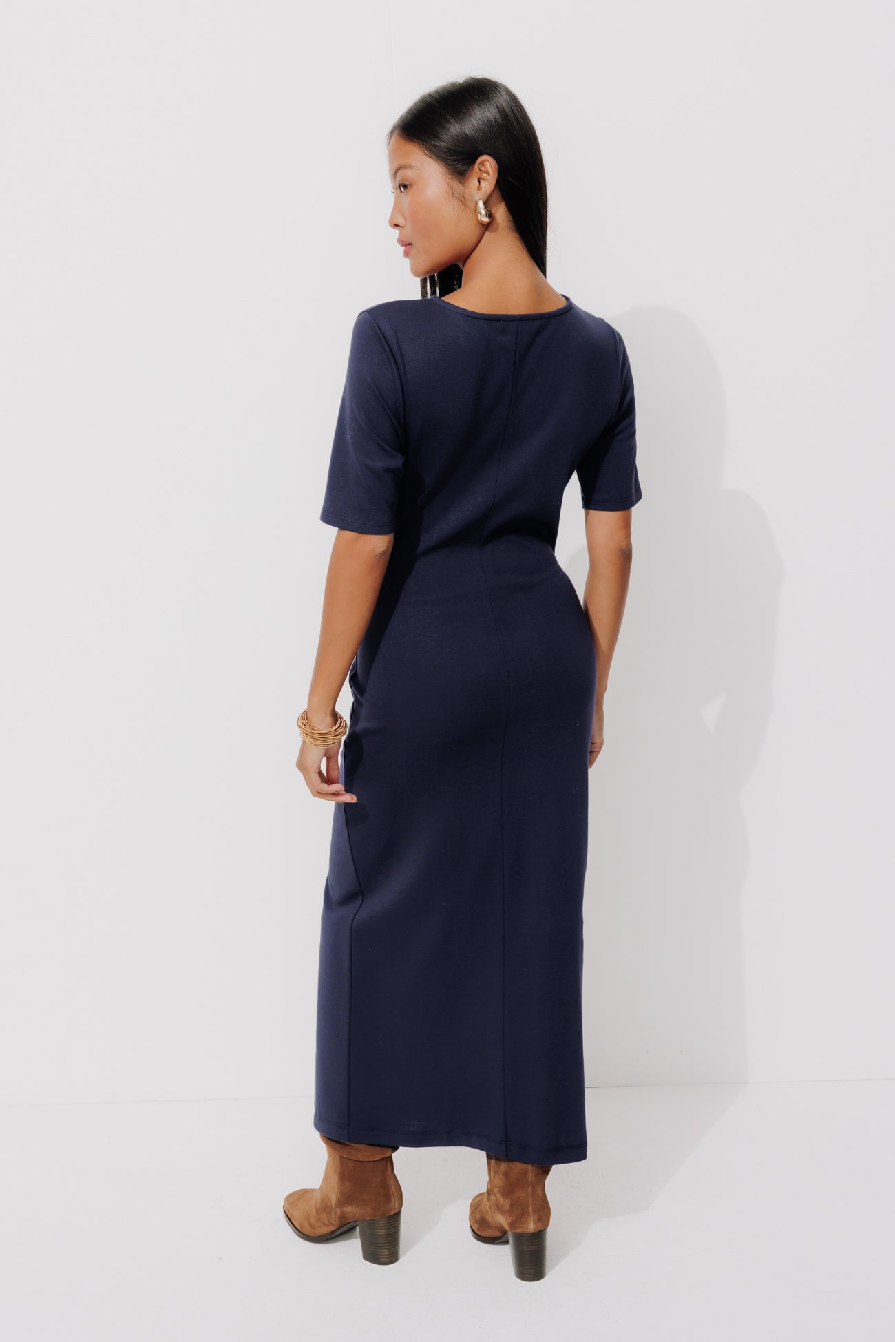 Short-sleeved jersey dress - Navy blue