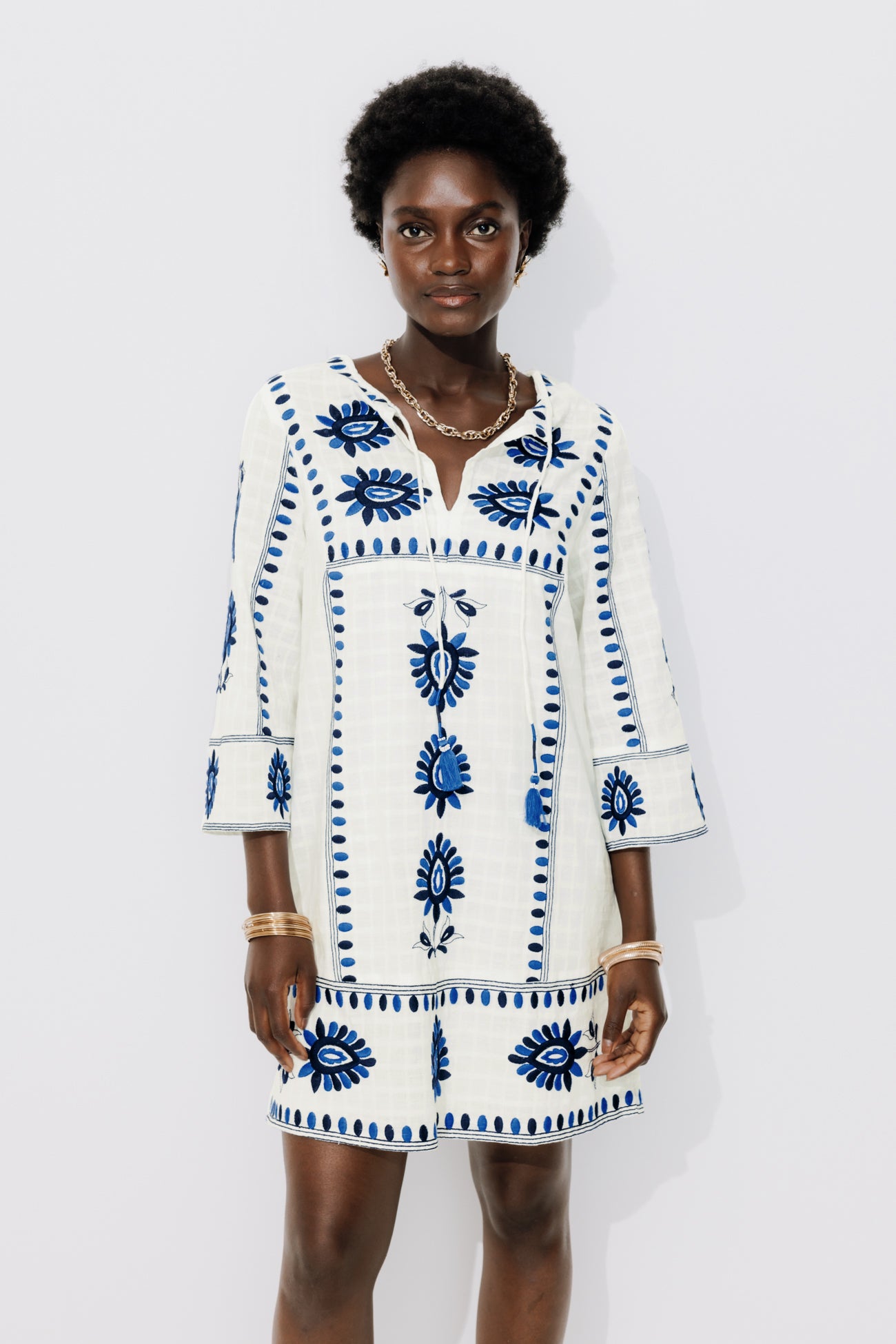 Embroidered tunic dress - Ecru