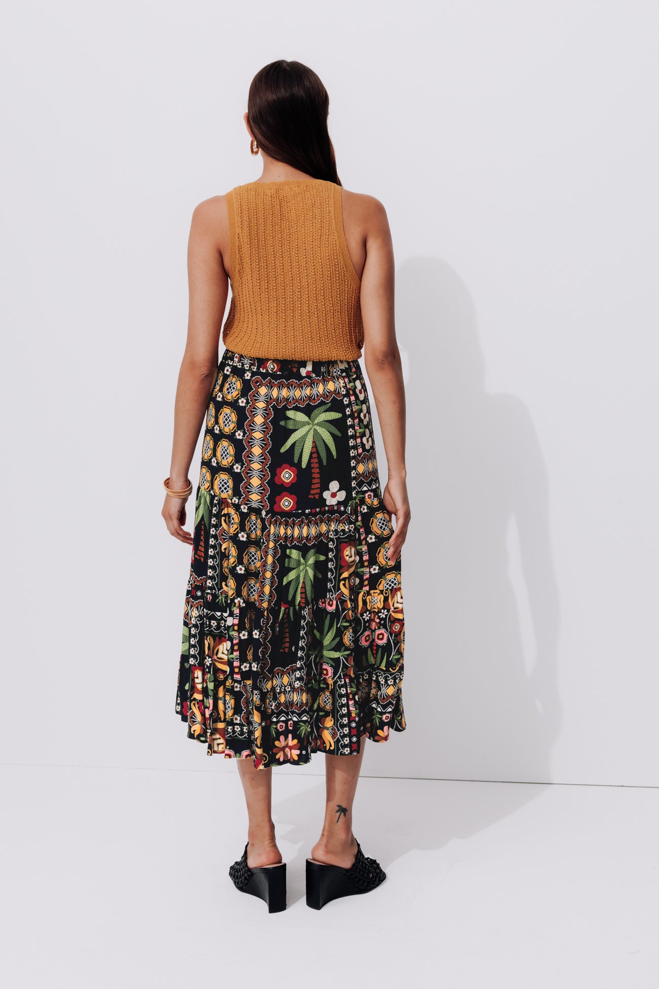 Patterned mid-length skirt - Multicolour print