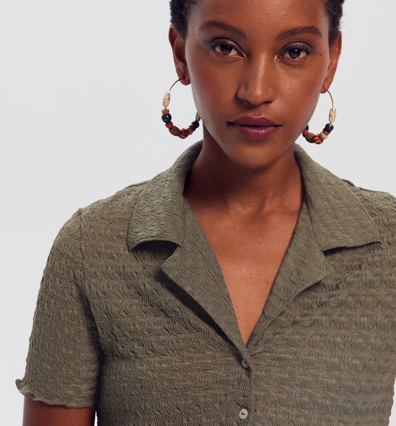 Textured stretch shirt - Ecru