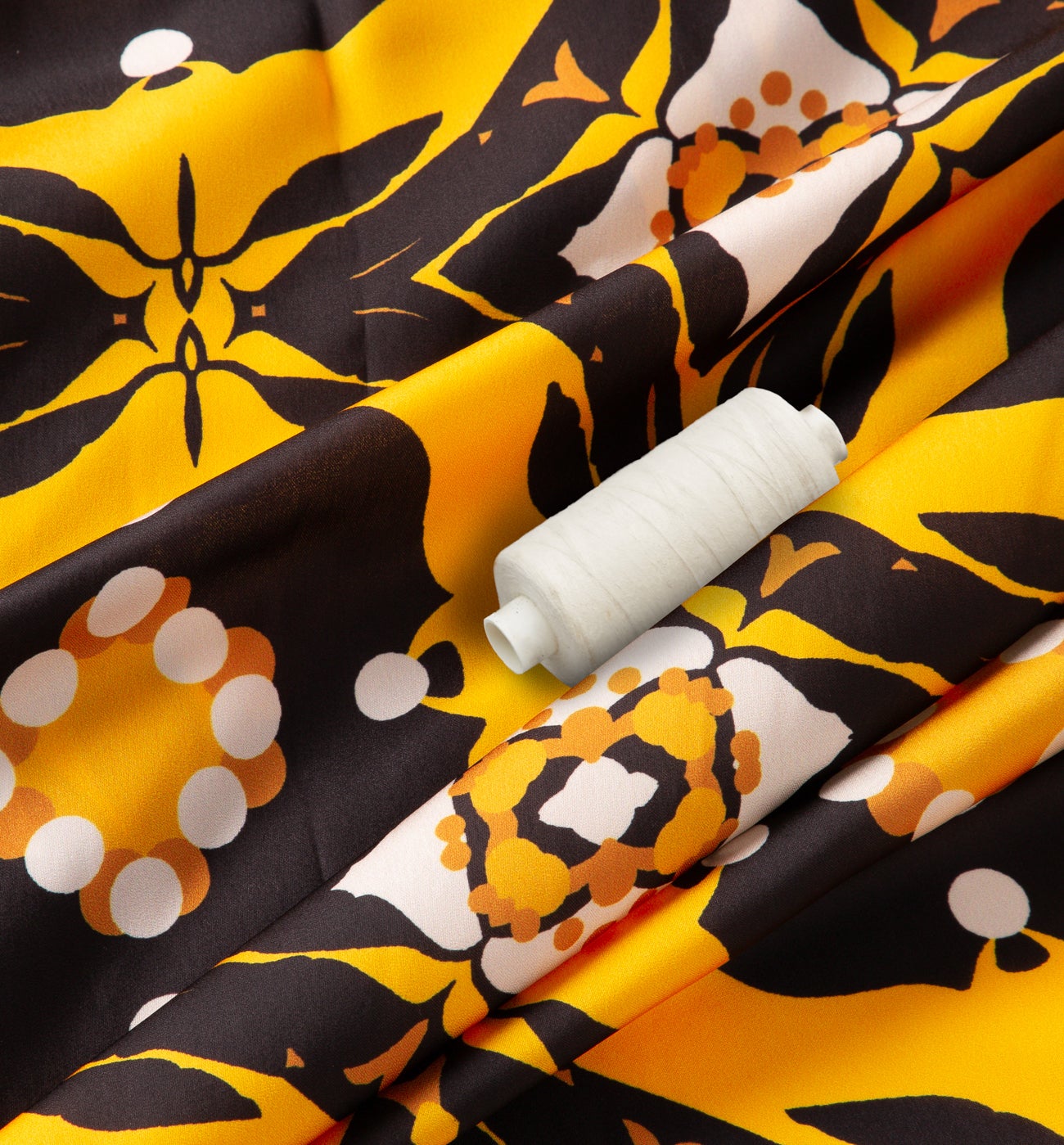 Polyester satin fabric cut - Yellow print