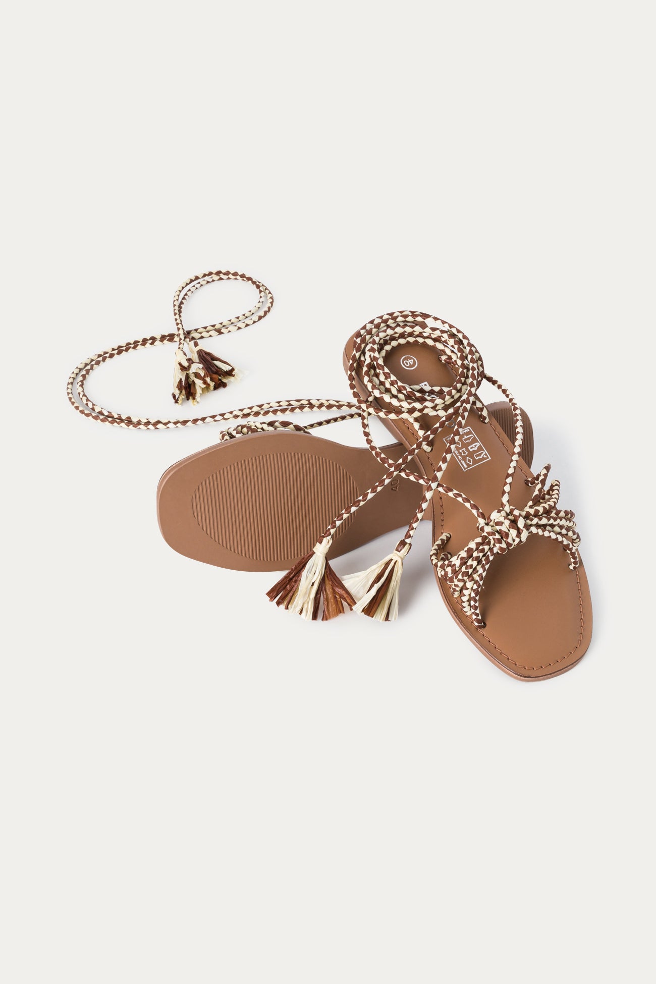 Leather and raffia sandals - Multicolour print