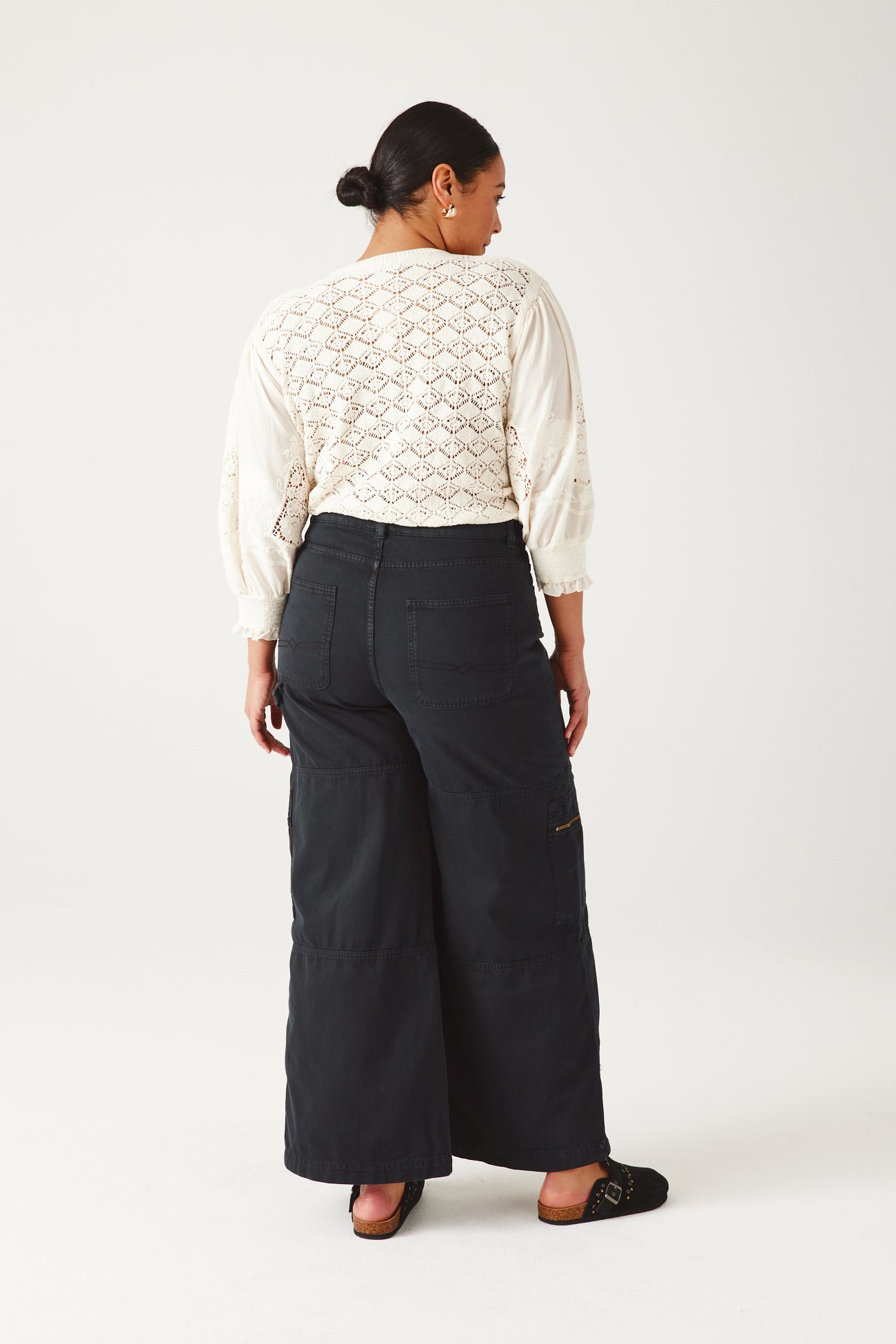 Wideleg cargo trousers - Black