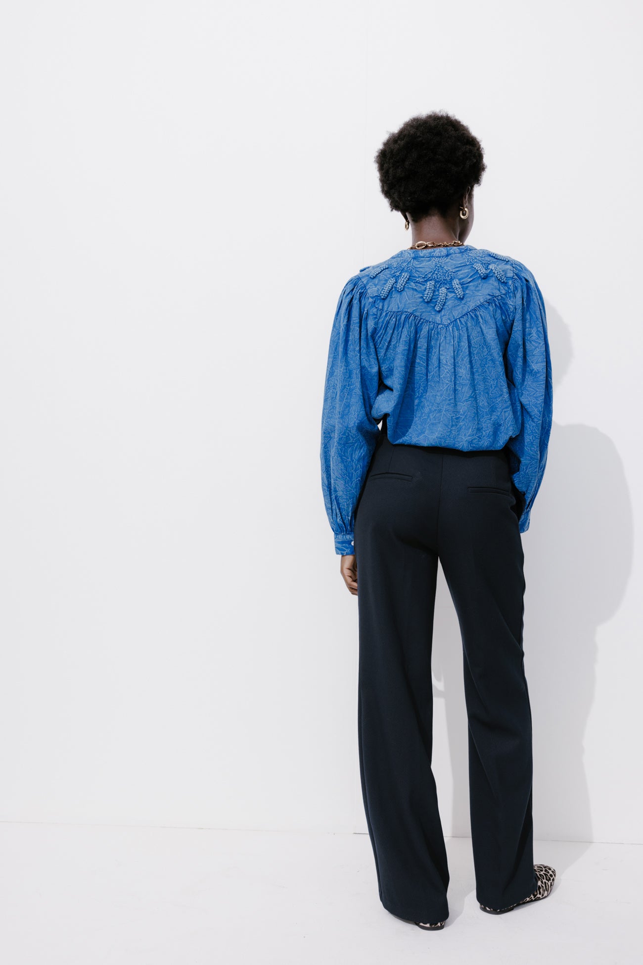 High-waist wideleg trousers - Navy blue