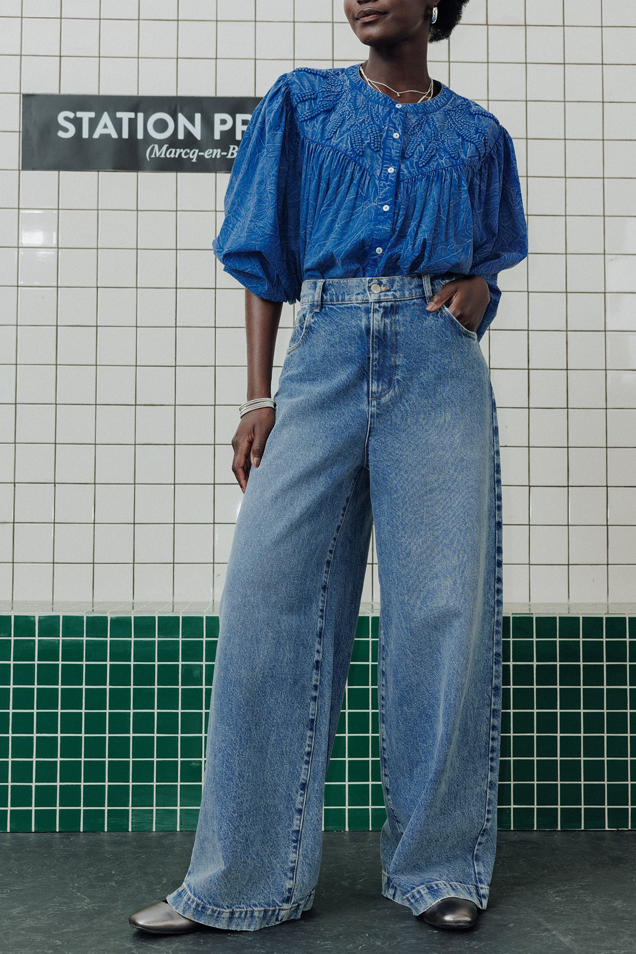 High-waist wideleg jeans - Medium denim