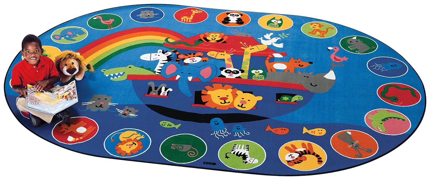 Carpets for Kids KID$Value Plus 80006 Noah's Voyage Circletime Classroom Rug 6ft x 9ft Oval Blue : Home & Kitchen
