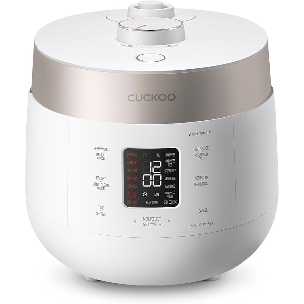 CUCKOO CRP-ST0609FW 6-Cup (Uncooked) / 12-Cup (Cooked) Twin Pressure Rice Cooker & Warmer with Nonstick Inner Pot, 16 Menu Options, 3 Voice Guide, Auto Clean (White): Home & Kitchen