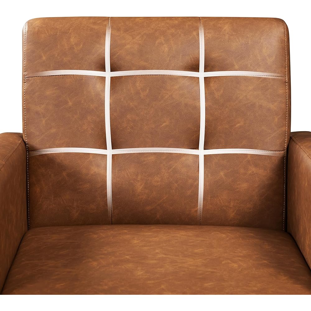 Yaheetech Mid-Century Accent Chairs, PU Leather Modern Upholstered Living Room Chair, Cozy Armchair Button Tufted Back and Wood Legs for Bedroom/Office/Cafe, Retro Brown : Home & Kitchen