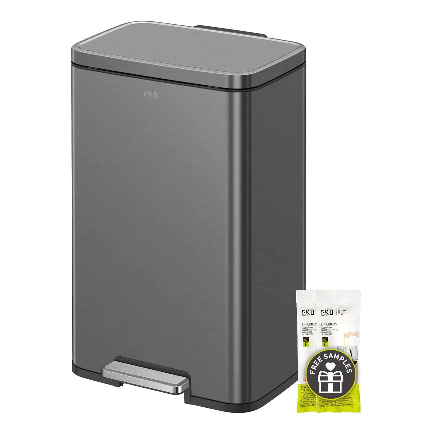 EKO Madison Gunmetal Stainless Steel 50 Liter/13.2 Gallon Step Trash Can with Inner Liner - Fingerprint Resistant Finish : Home & Kitchen