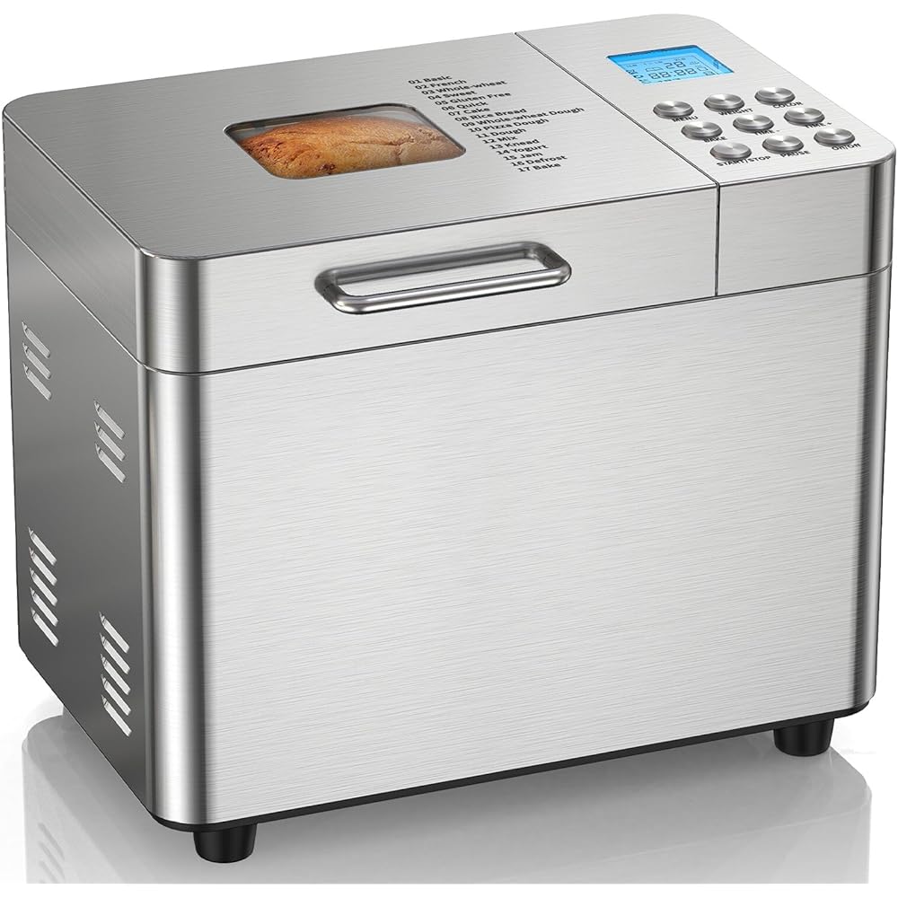 2LB Bread Maker Machine, OSIPOTO 17 in 1 Automatic Stainless Steel Bread Machine, Non-stick, Beginner-Friendly Controls, 15 Hour Timer, Easy to Clean Low Noise, High Success Rate for Homemade Bread: Home & Kitchen