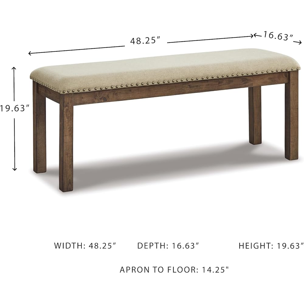 - Signature Design by Ashley Moriville Casual Rustic Upholstered Dining Bench, Grey & Brown - Table Benches
