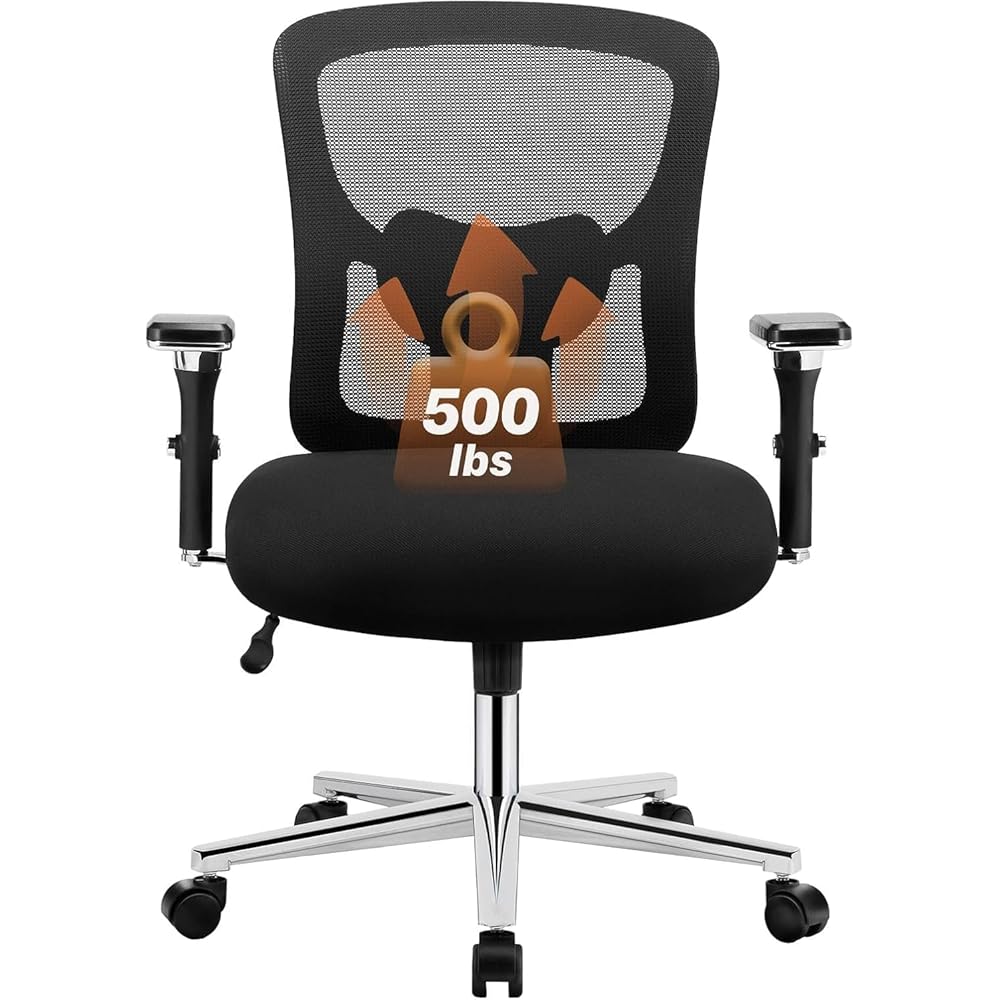 Sweetcrispy Big and Tall Office Desk Chair with Lumbar Support, 500lbs Heavy Duty Mesh Ergonomic Computer Chair with 4D Armrest and Wide Comfy Seat, Wheels for Adult : Home & Kitchen