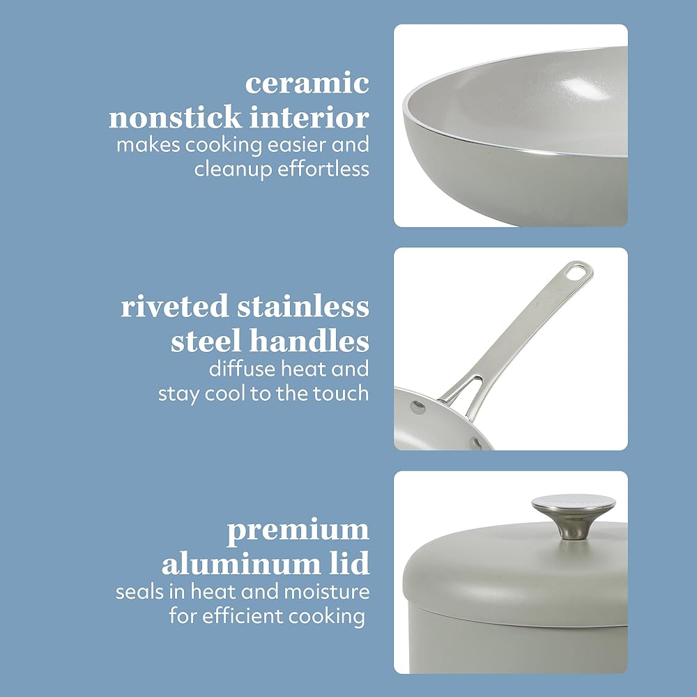 Sur La Table Kitchen Essentials Potluck Porch 10 Piece PFA Free Ceramic Non stick Interior Forged Aluminum Cookware Pots and Pans Set W/Aluminum Lids - Green - Induction Compatible: Home & Kitchen