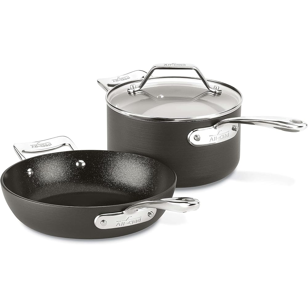All-Clad Essentials Hard Anodized Nonstick Fry & Sauce Pan Set 8.5 Inch , 2.5 Quart Oven Broiler Safe 500F Pots and Pans, Cookware Black: Home & Kitchen