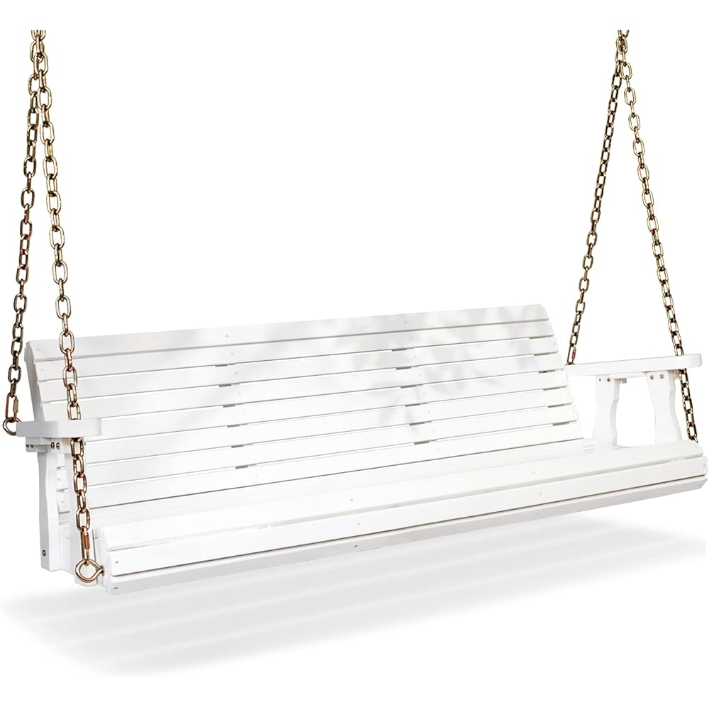: VINGLI Upgraded Patio Wooden Porch Swing for Courtyard & Garden, Heavy Duty 880 LBS Swing Chair Bench with Hanging Chains for Outdoors (5 FT, White) : Patio, Lawn & Garden
