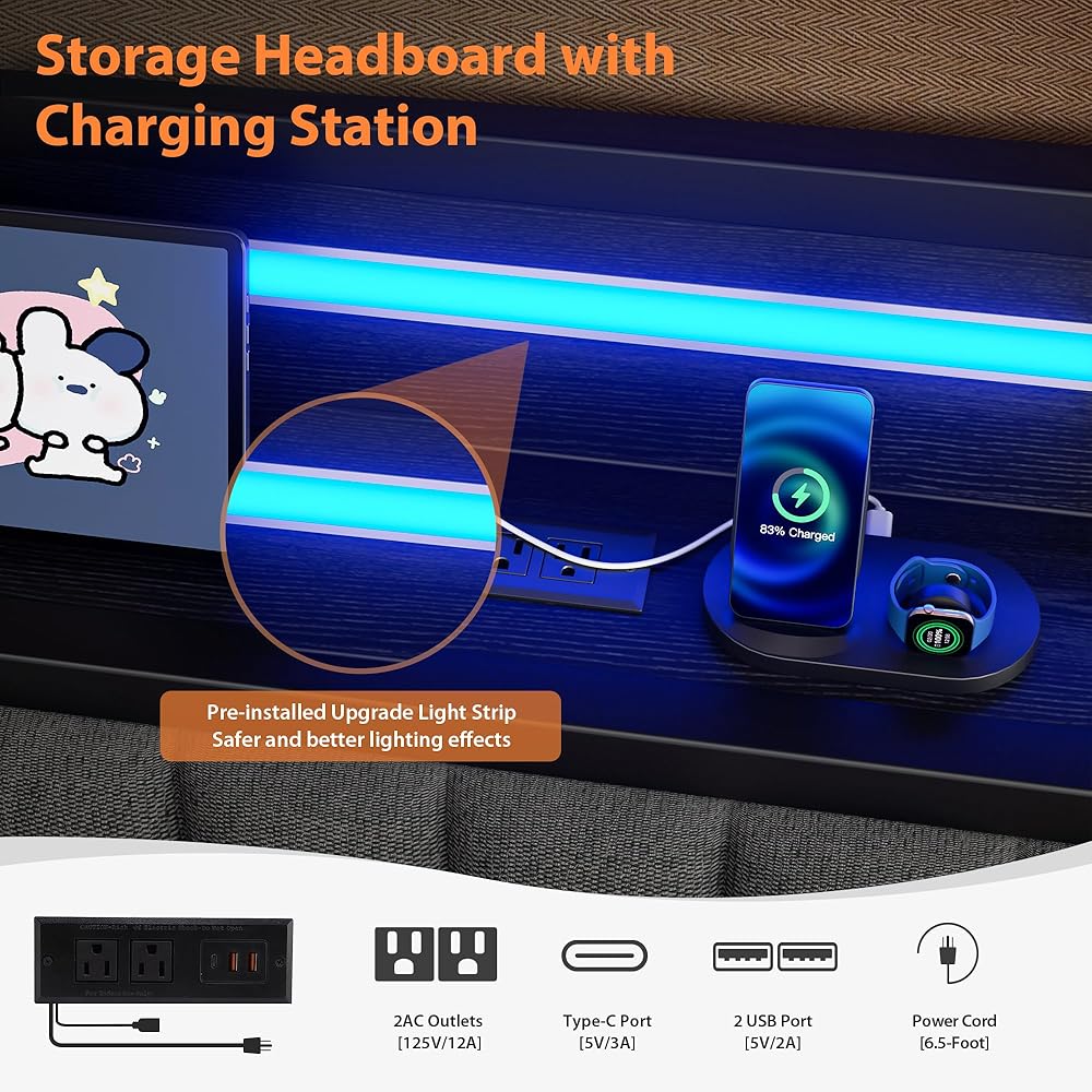 Daybed with Trundle and LED Light, Heavy Duty Metal Twin Bed Frame with Upholstered Storage Headboard & Charging Station, Day Bed Pop Up Trundle Bed Twin for Living Room,Bedroom and Guest Room (Black) : Home & Kitchen