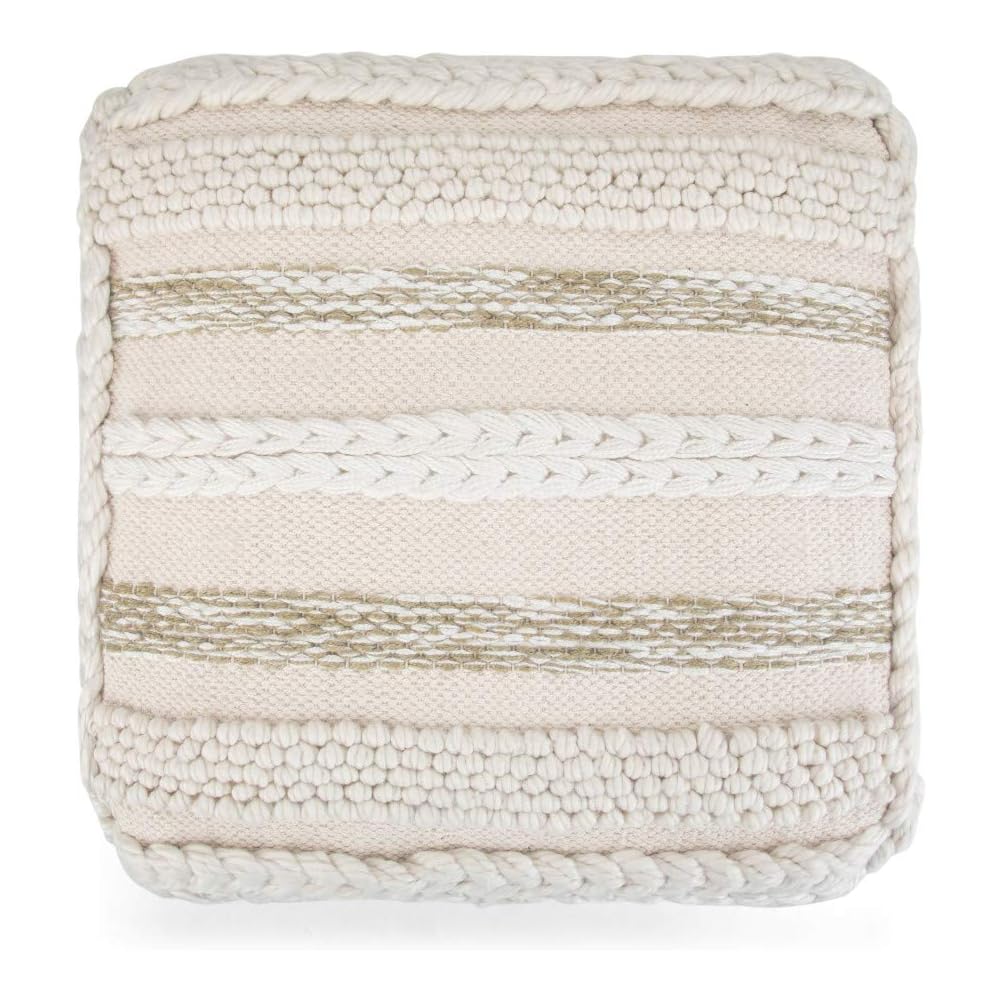 SIMPLIHOME Sommer Boho Square Pouf in Natural Handloom Woven Pattern for the Living Room, Bedroom and Kids Room : Home & Kitchen