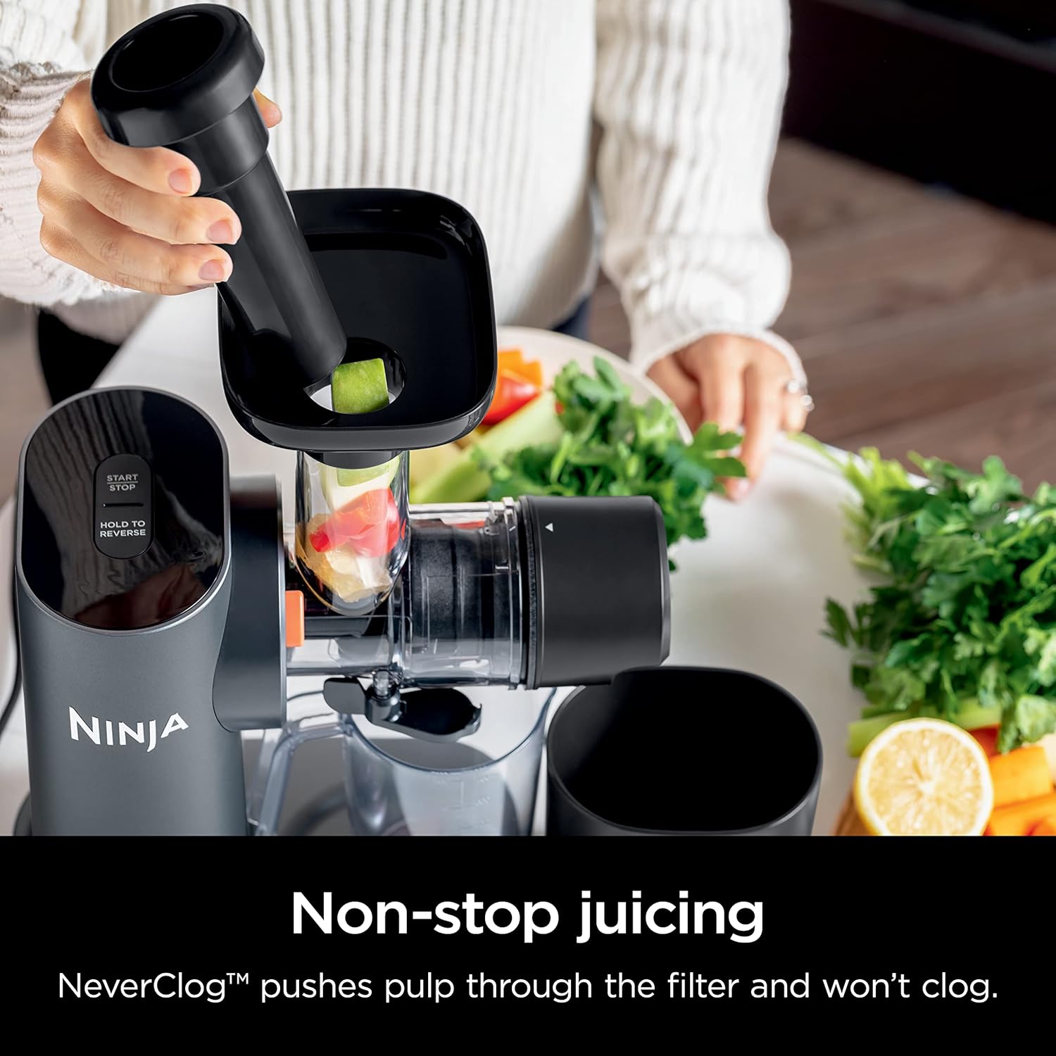 Ninja NeverClog Cold Press Juicer, Powerful Slow Juicer with Total Pulp Control, Countertop, Electric, 2 Pulp Functions, Dishwasher Safe, 2nd Generation, Charcoal, JC151 : Industrial & Scientific